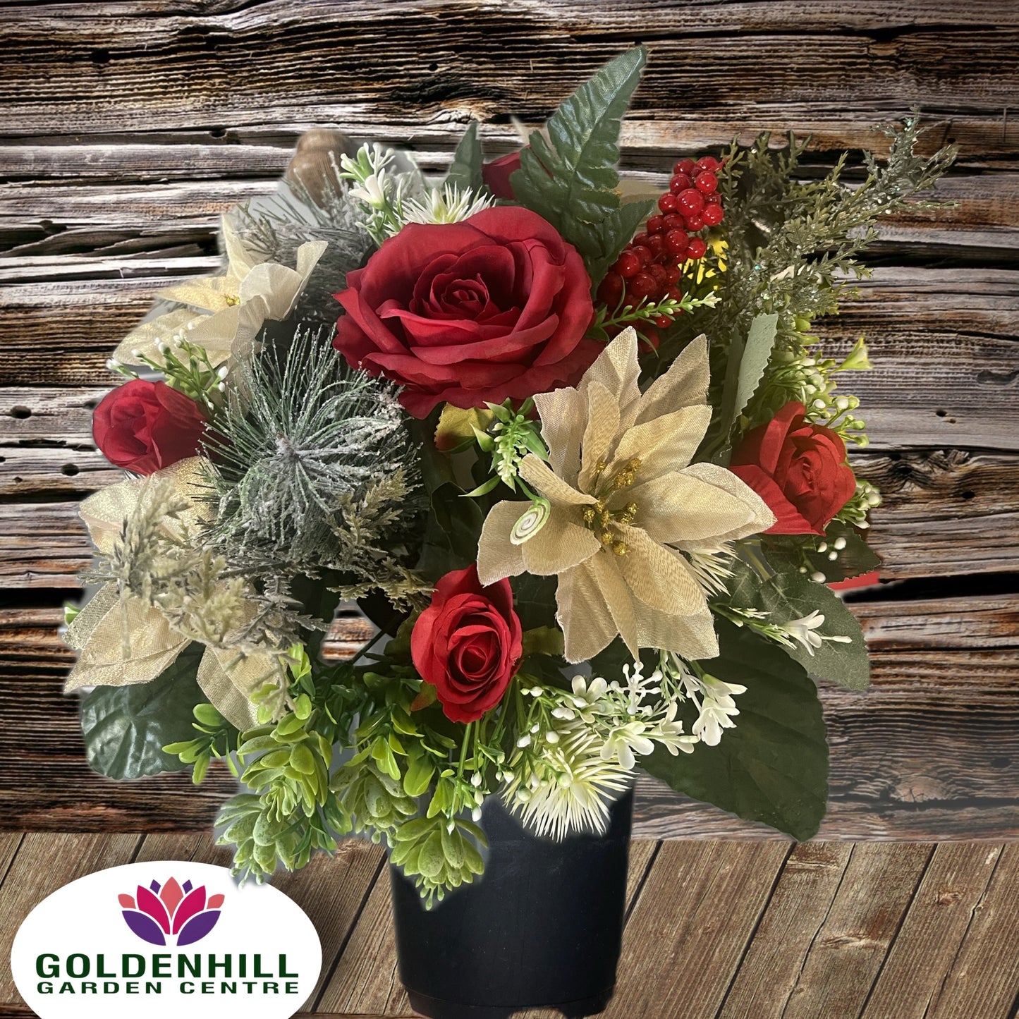 Christmas Silk Flower Grave Pot Poinsettias