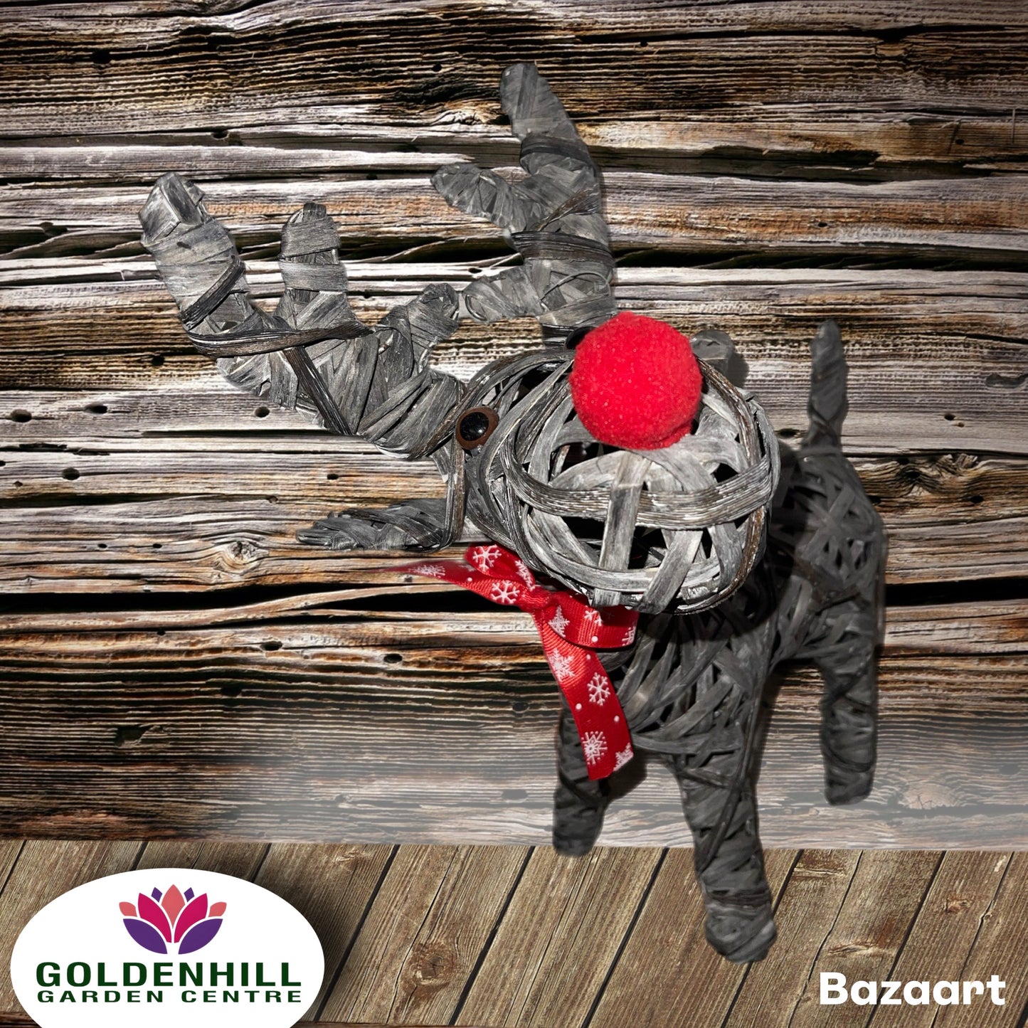 37cm Natural Rattan Standing Reindeer