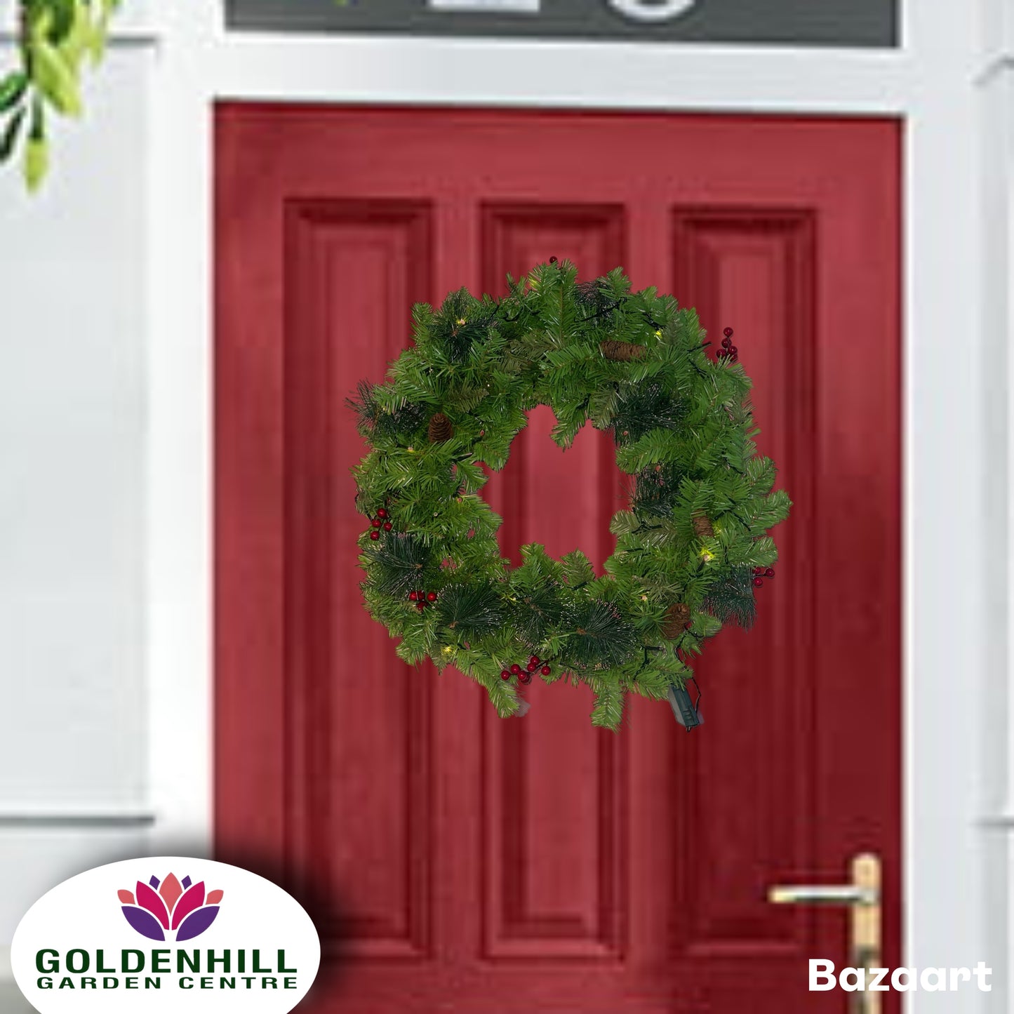 60cm Christmas Wreath With 50 LED Lights