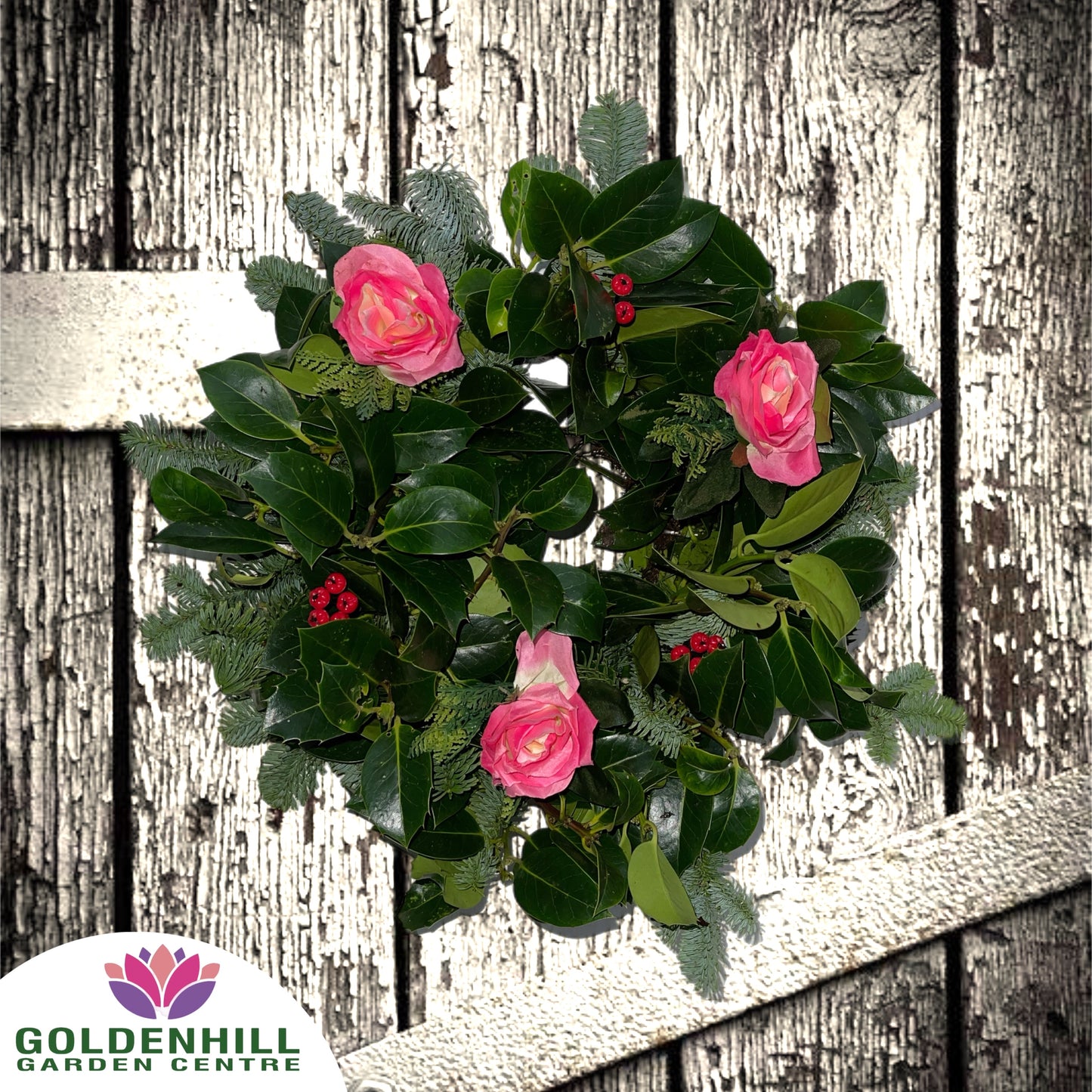 Traditional Holly Wreath with Just Flowers