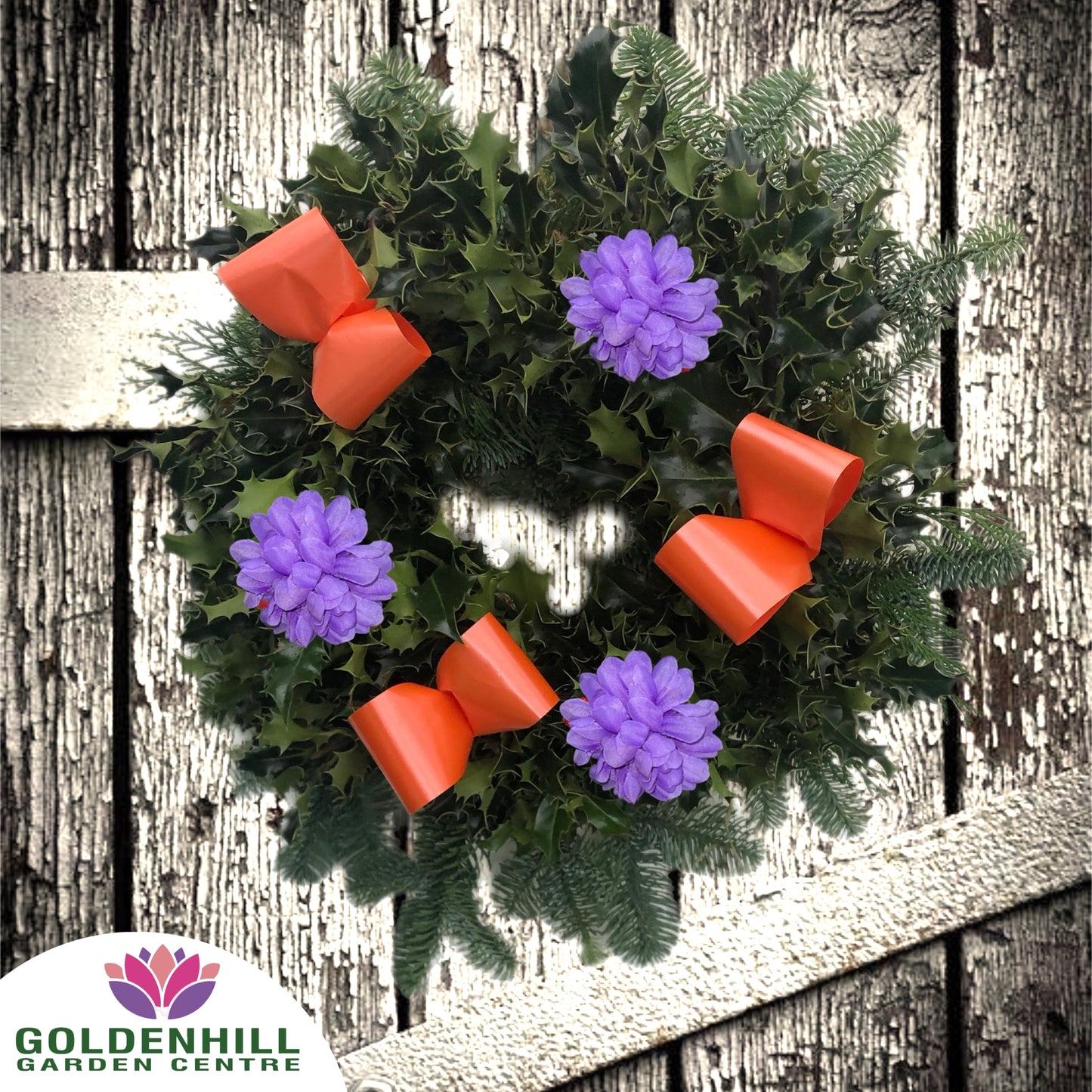 Traditional Holly Wreath Small with Flowers & Ribbons