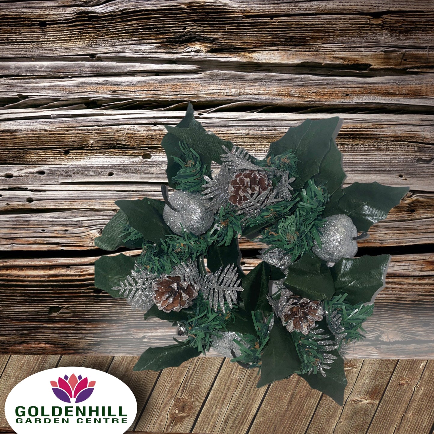 Mini Silver Christmas Wreath/Candle Decoration