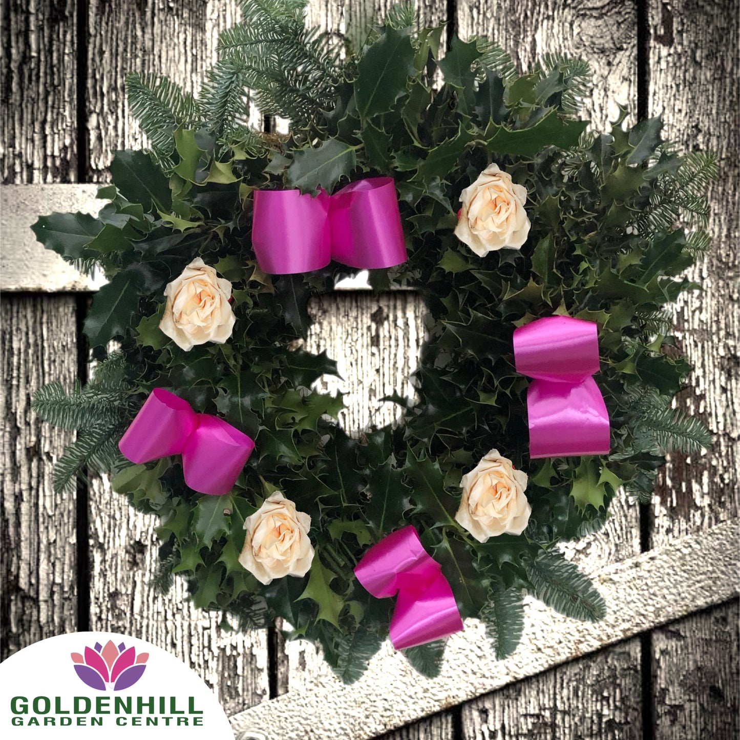 Traditional Holly Wreath Large with Flowers & Ribbons