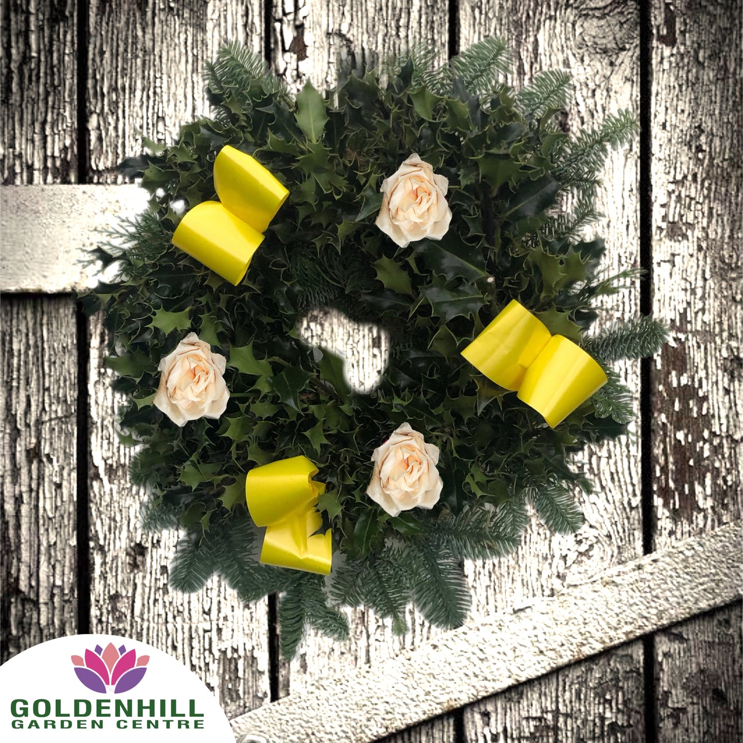Traditional Holly Wreath Small with Flowers & Ribbons