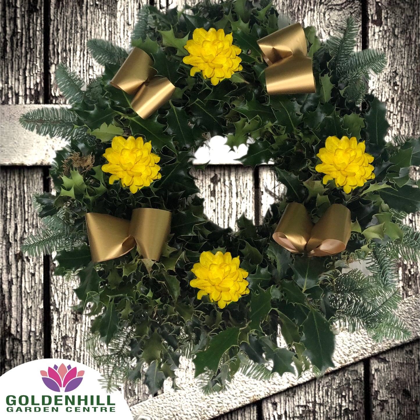 Traditional Holly Wreath Large with Flowers & Ribbons