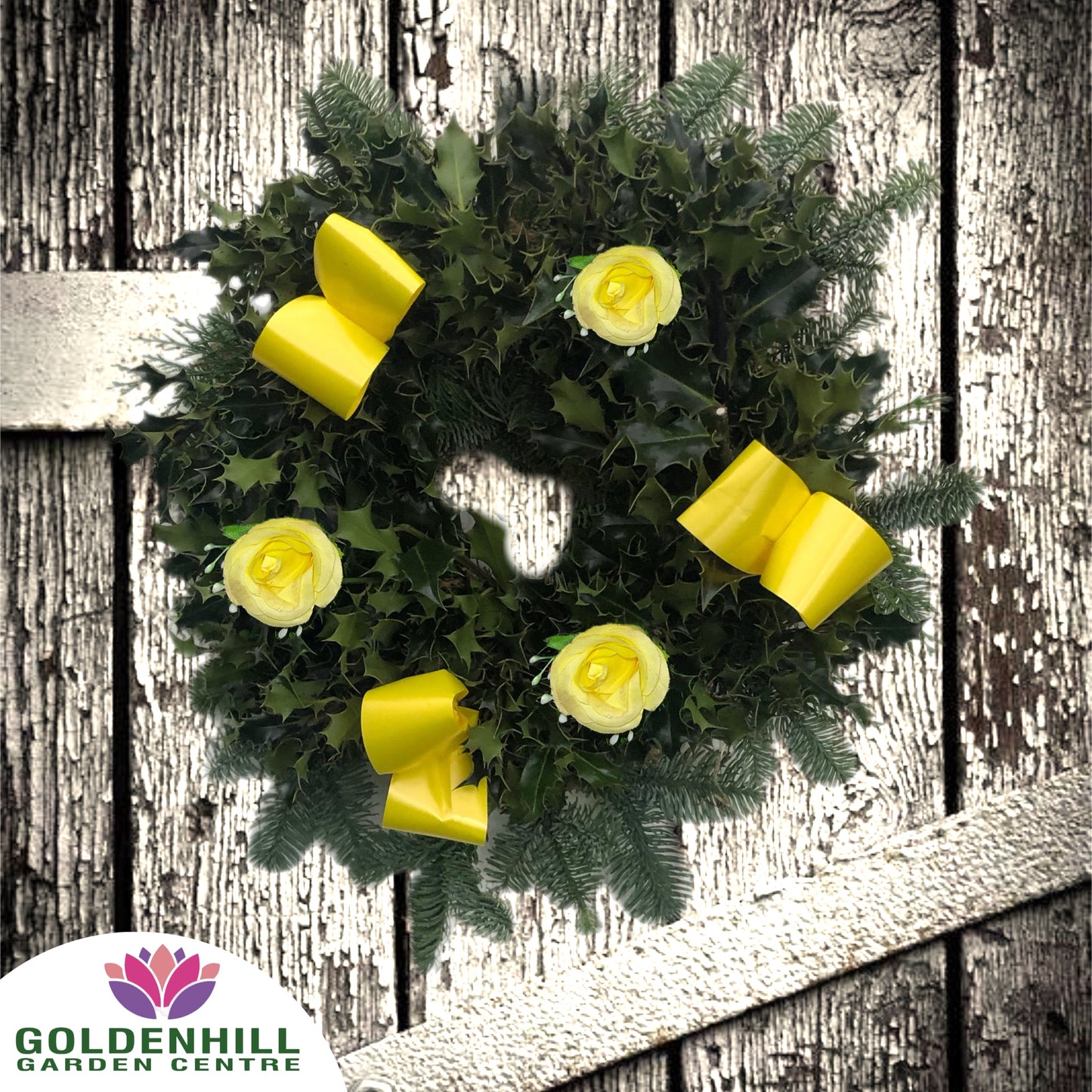Traditional Holly Wreath Small with Flowers & Ribbons