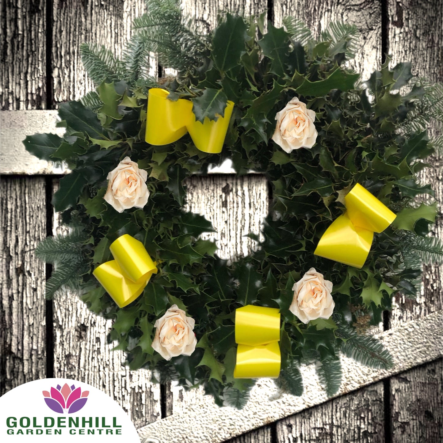 Traditional Holly Wreath Large with Flowers & Ribbons