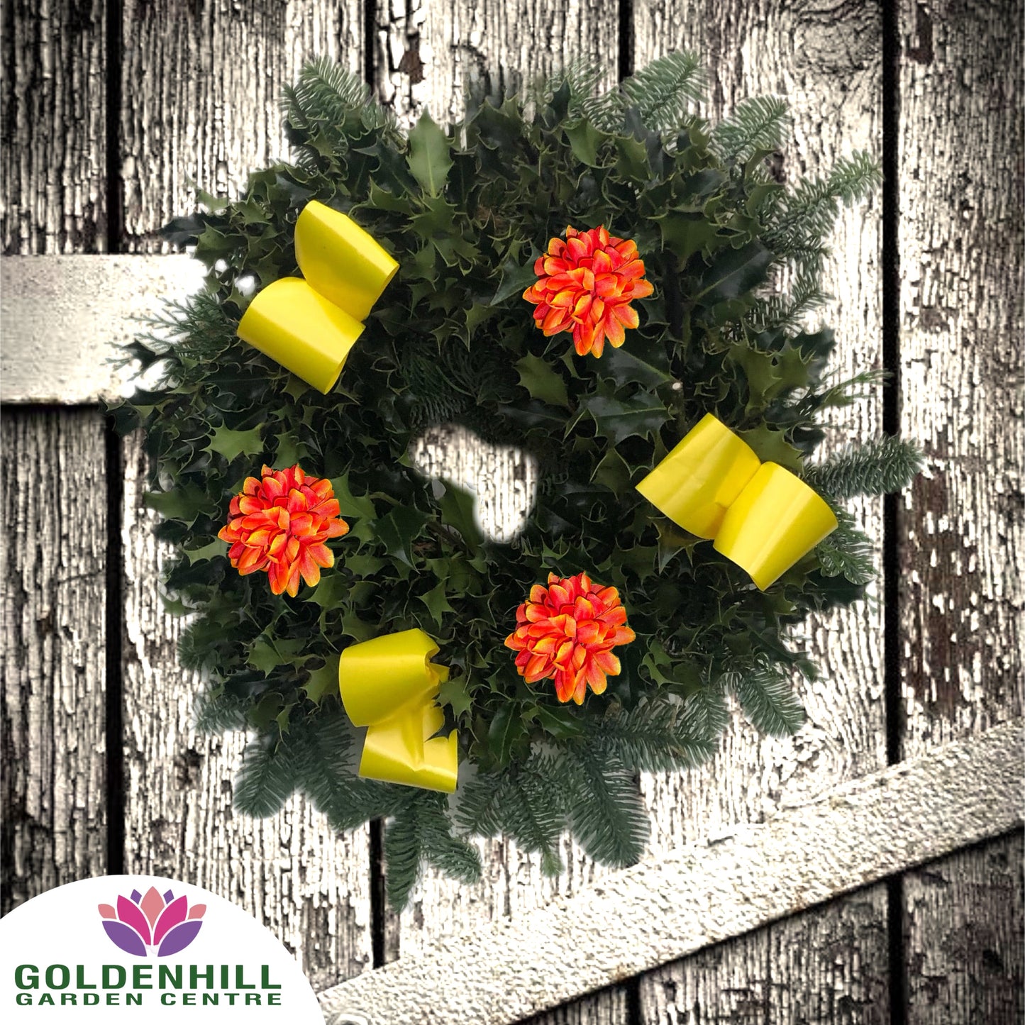 Traditional Holly Wreath Small with Flowers & Ribbons