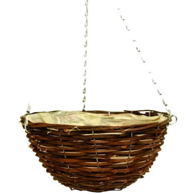 Black Rattan Hanging Basket Round 12"