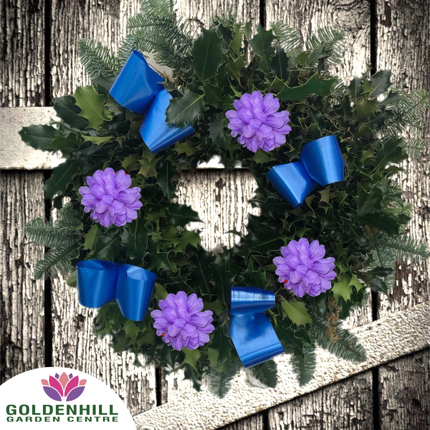 Traditional Holly Wreath Large with Flowers & Ribbons