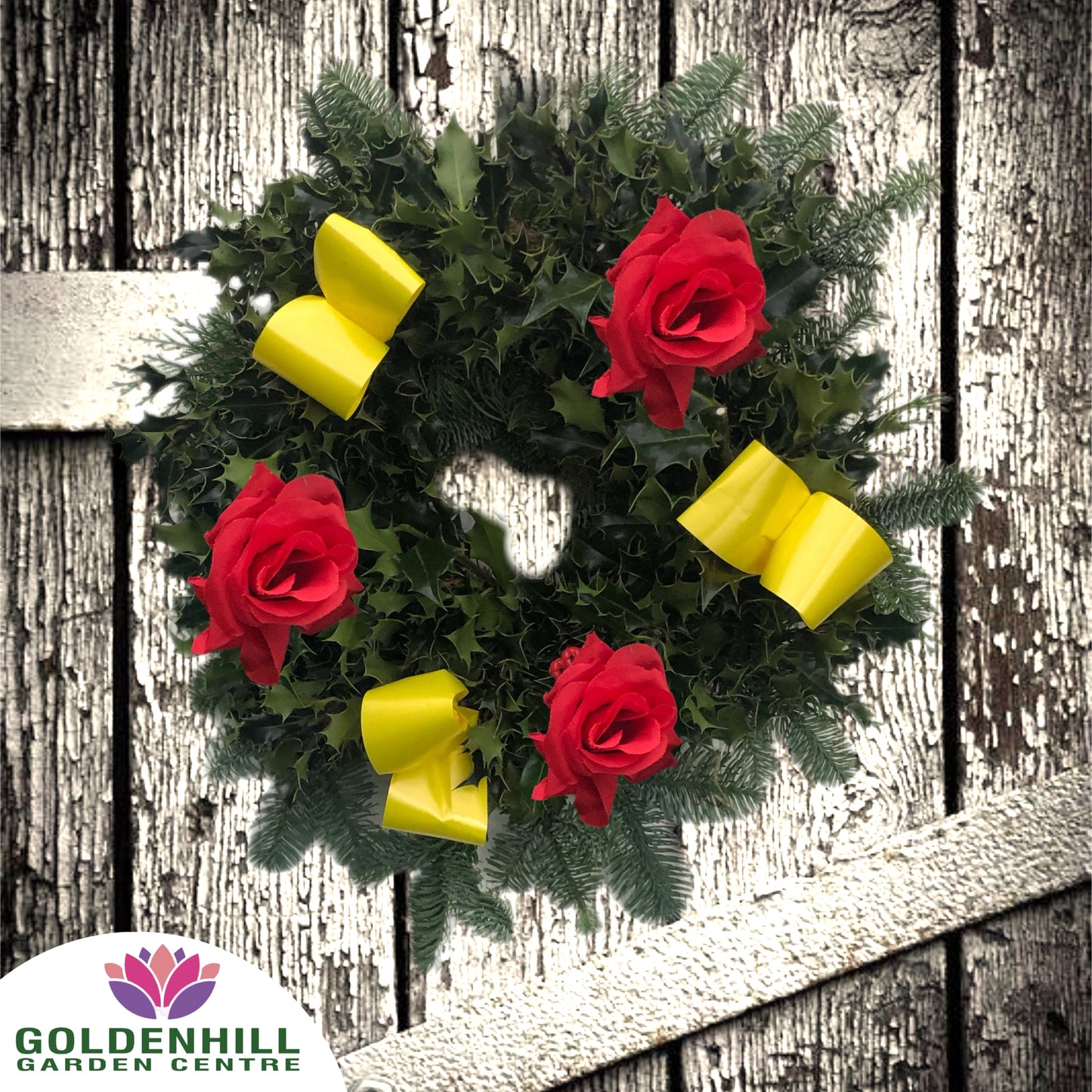 Traditional Holly Wreath Small with Flowers & Ribbons