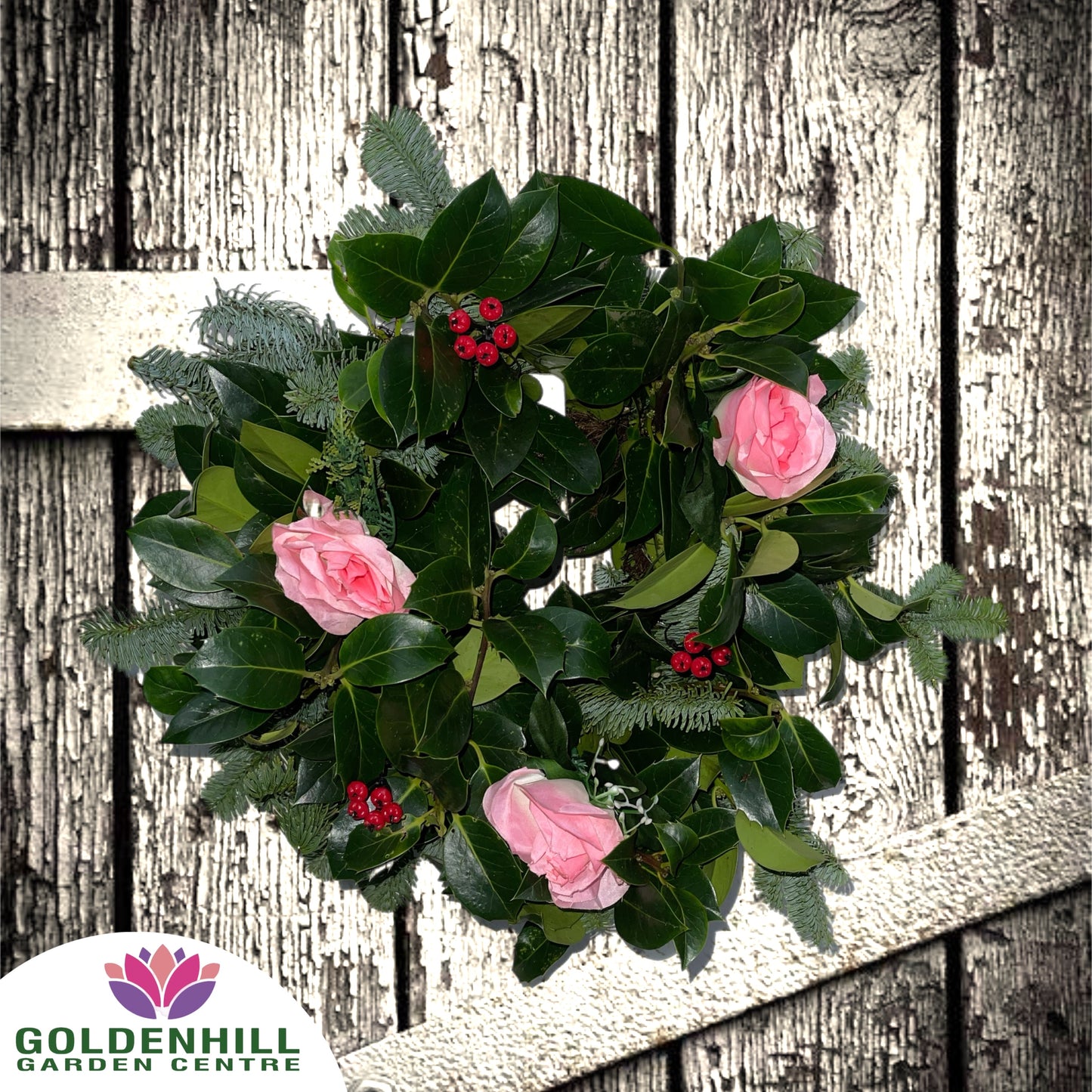 Traditional Holly Wreath with Just Flowers