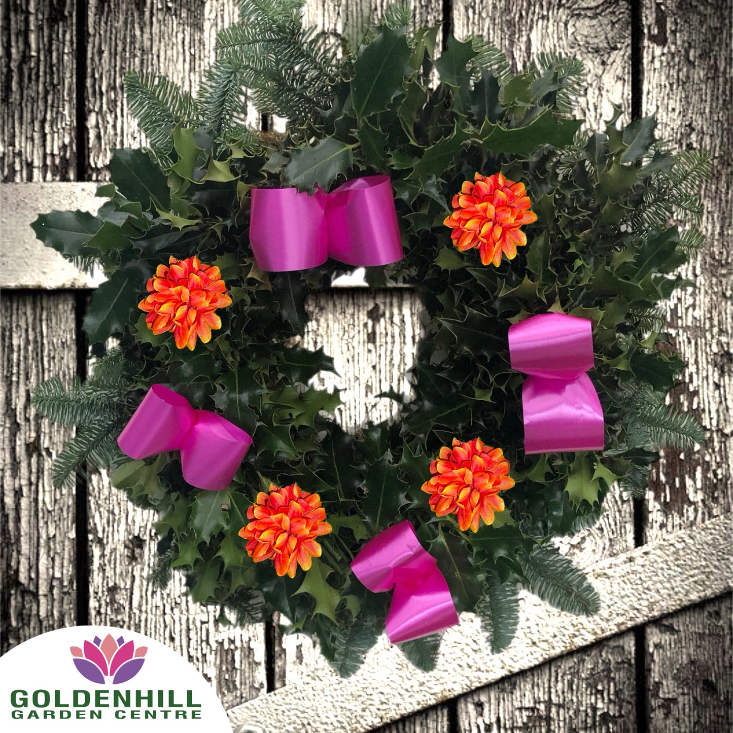 Traditional Holly Wreath Large with Flowers & Ribbons