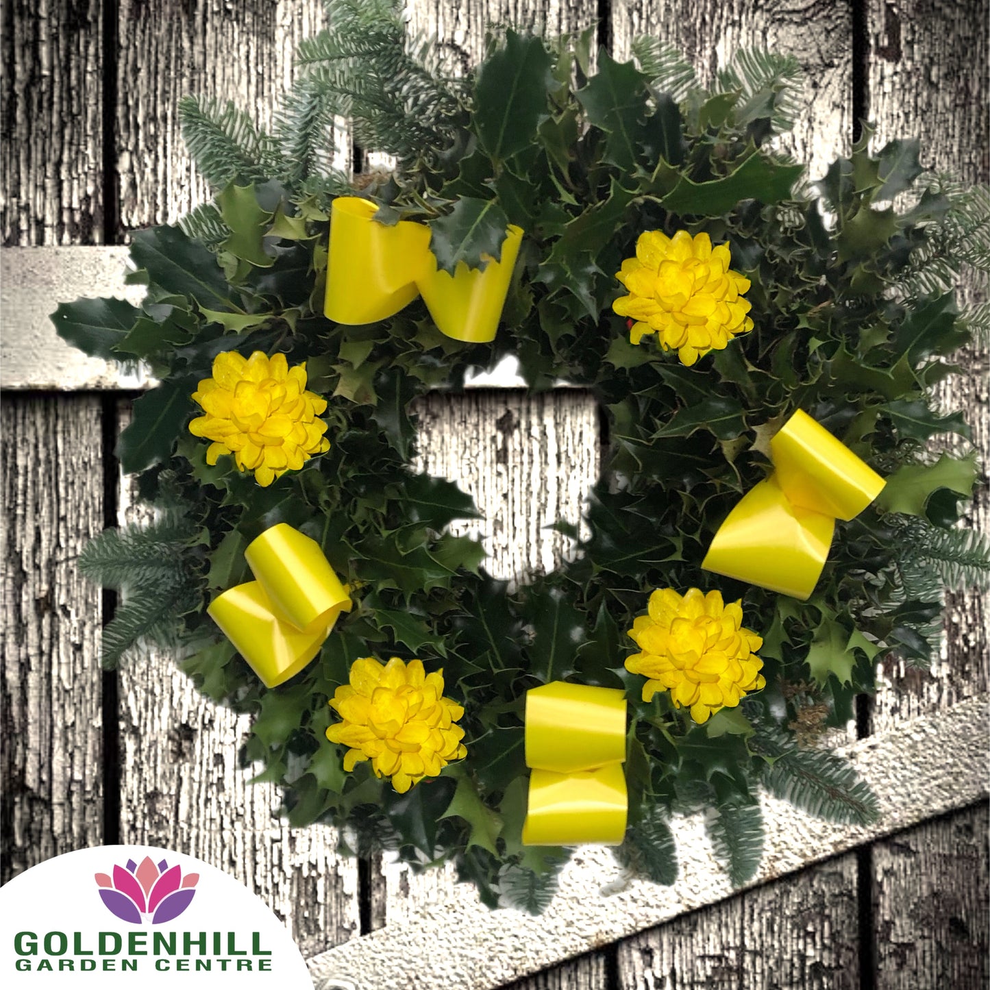 Traditional Holly Wreath Large with Flowers & Ribbons