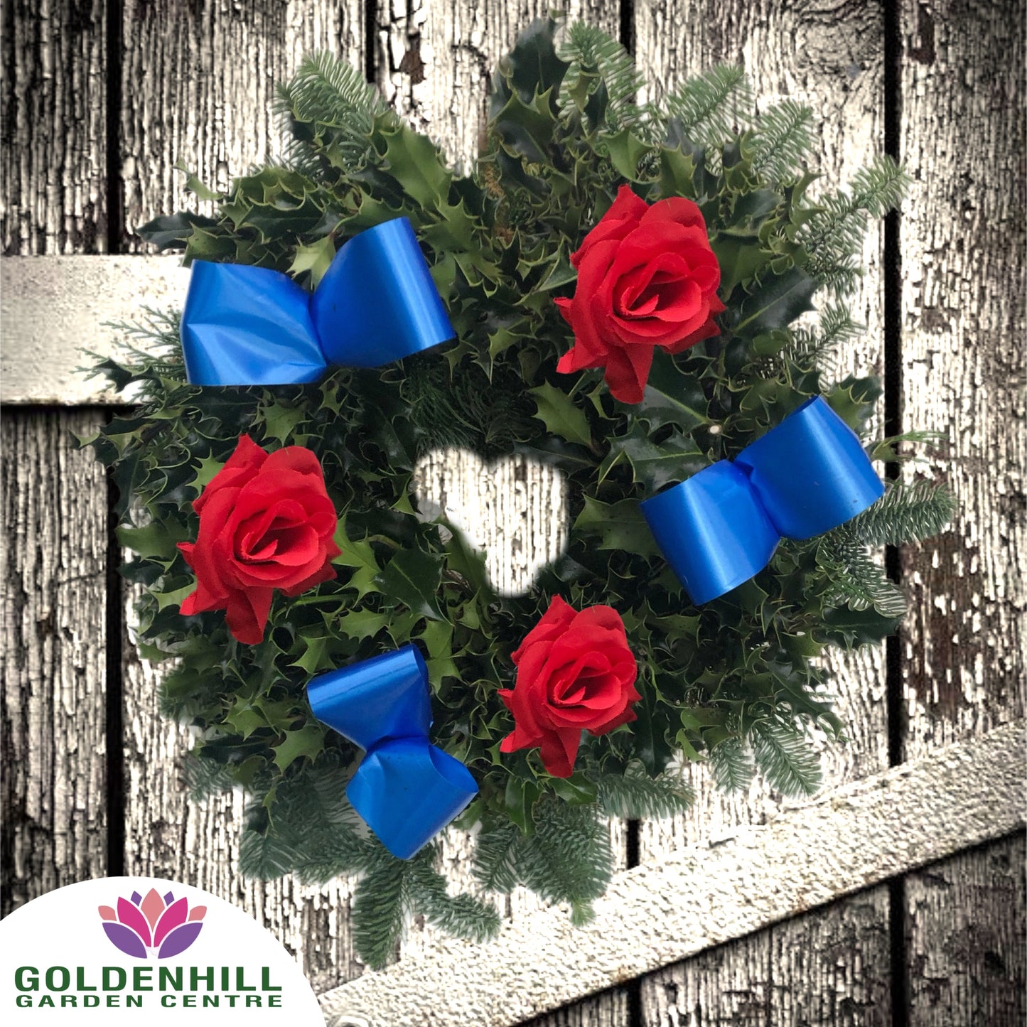 Traditional Holly Wreath Small with Flowers & Ribbons