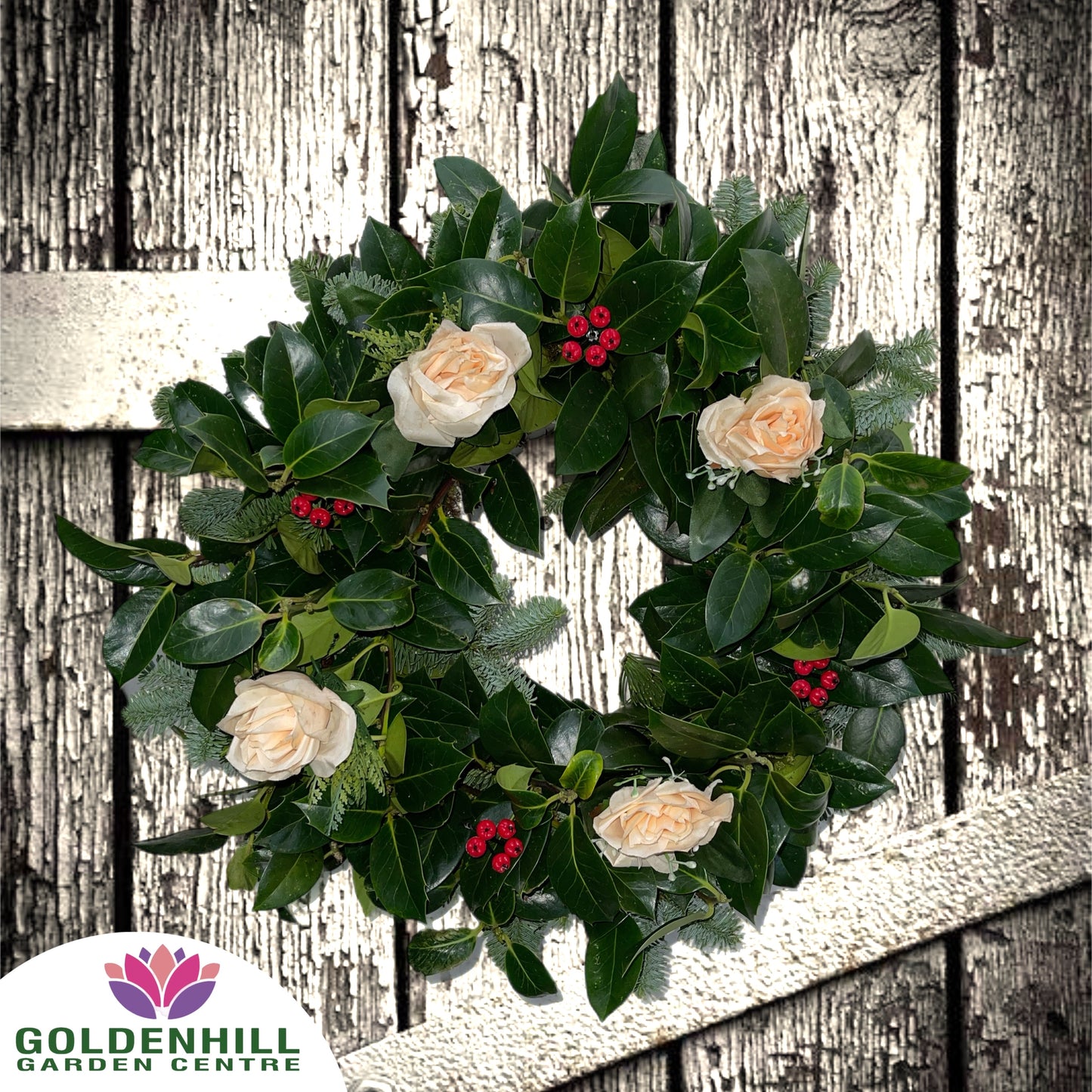 Traditional Holly Wreath with Just Flowers