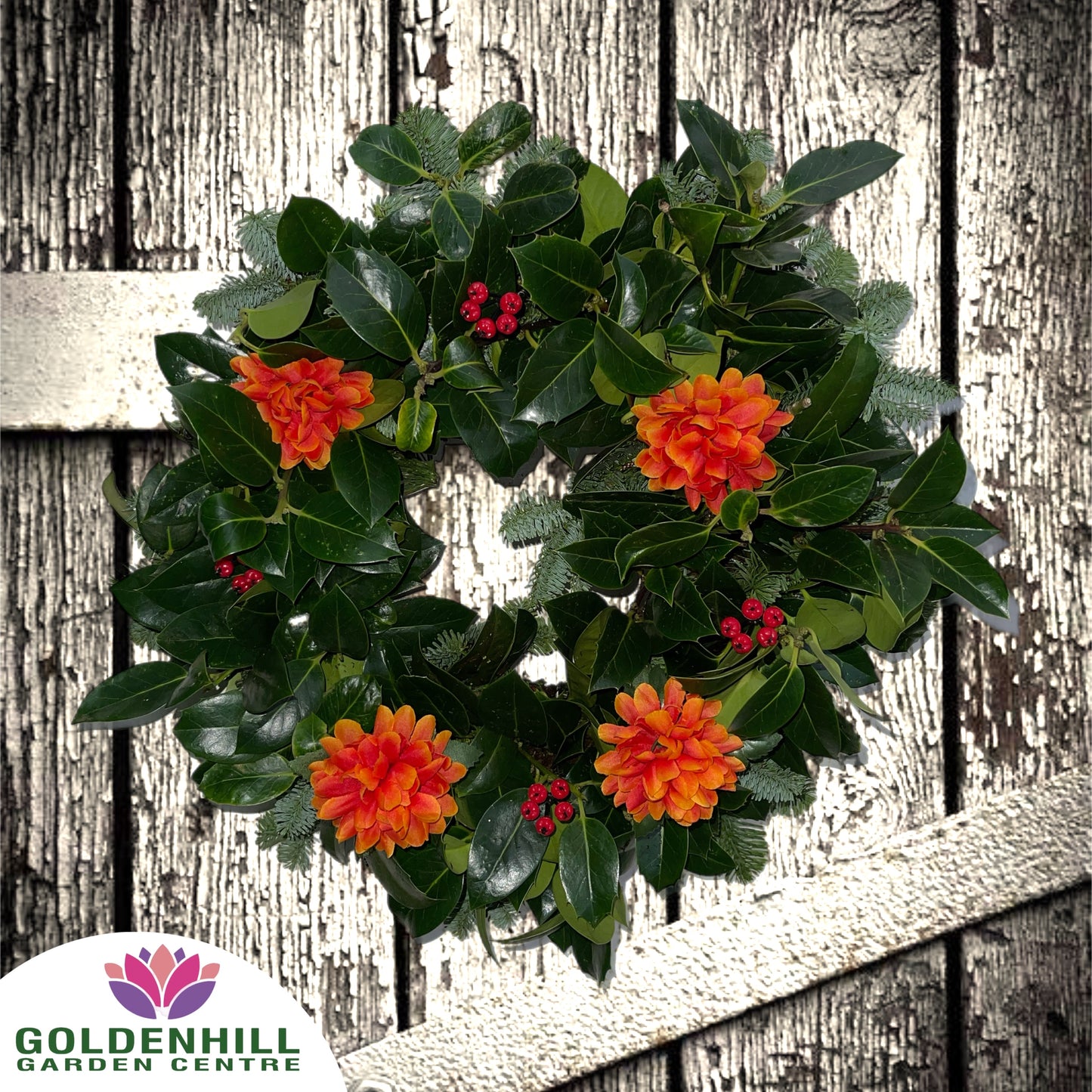 Traditional Holly Wreath with Just Flowers
