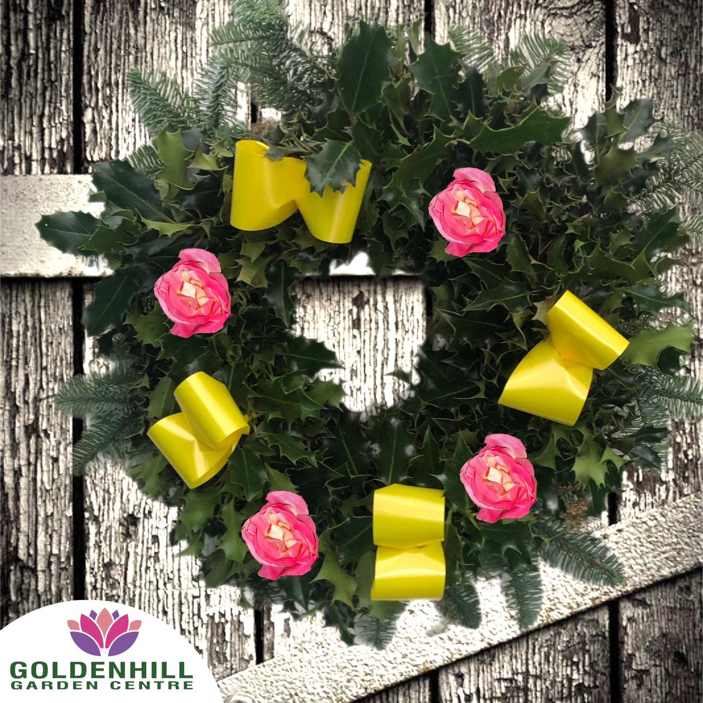 Traditional Holly Wreath Large with Flowers & Ribbons