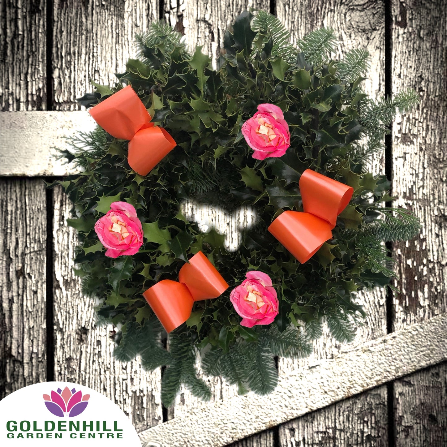Traditional Holly Wreath Small with Flowers & Ribbons