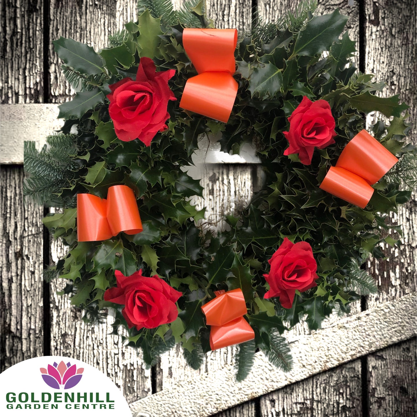 Traditional Holly Wreath Large with Flowers & Ribbons