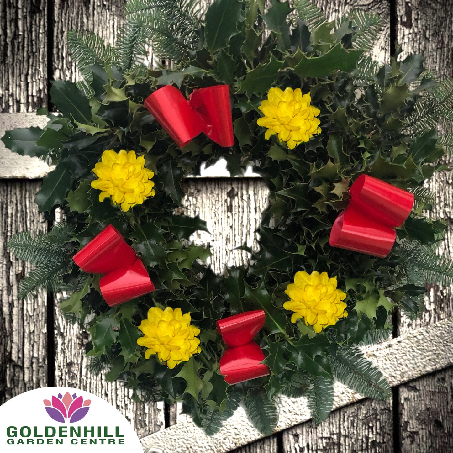 Traditional Holly Wreath Large with Flowers & Ribbons