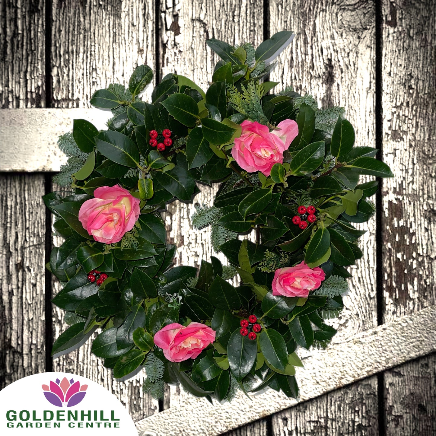 Traditional Holly Wreath with Just Flowers