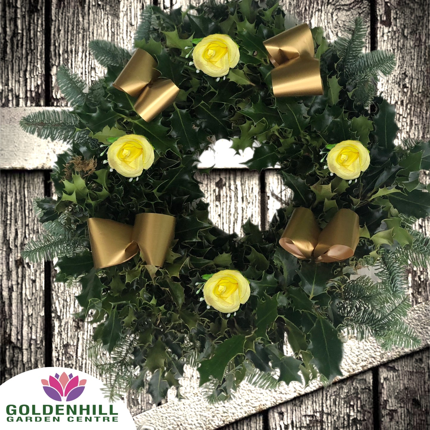 Traditional Holly Wreath Large with Flowers & Ribbons