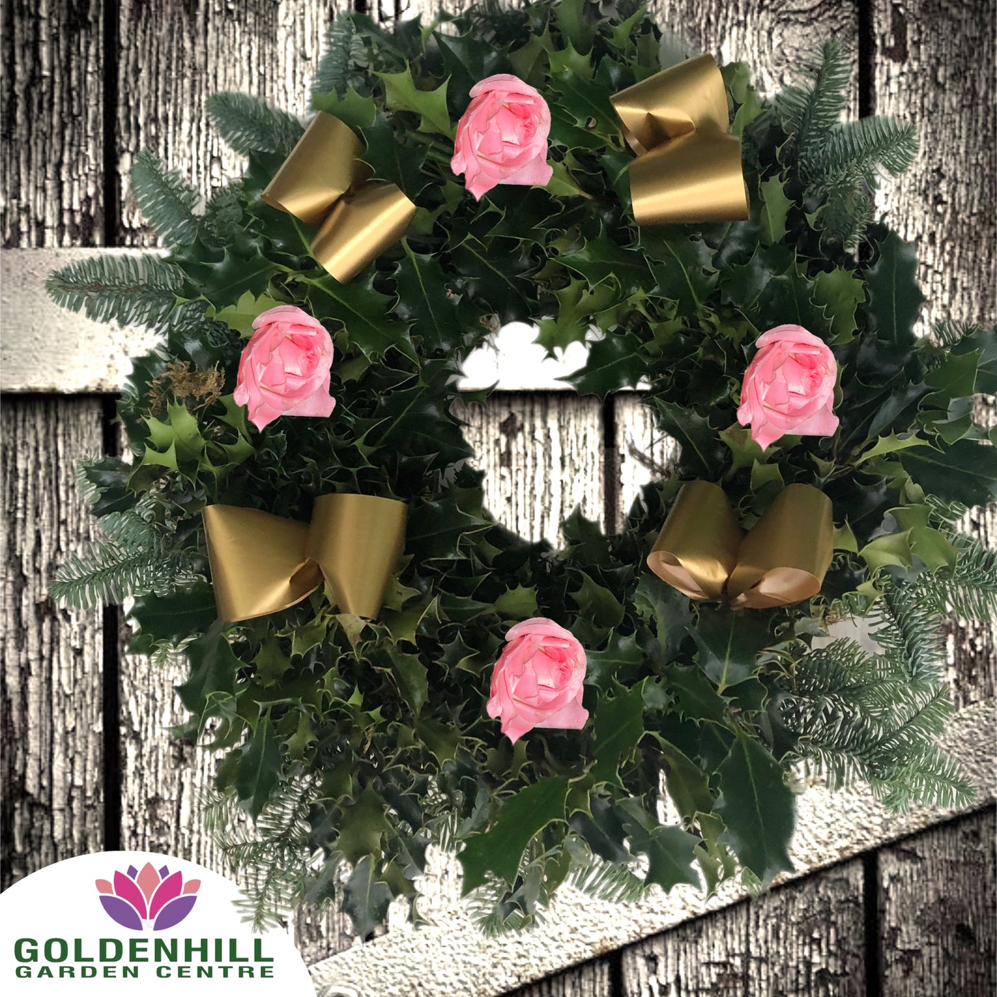 Traditional Holly Wreath Large with Flowers & Ribbons