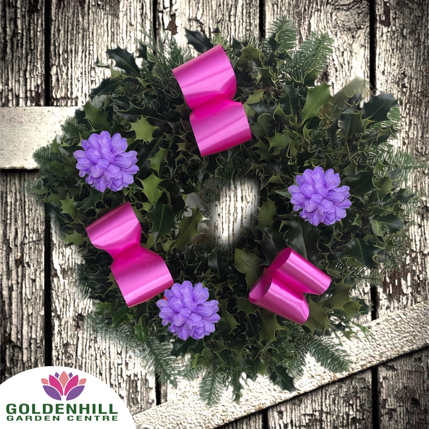 Traditional Holly Wreath Small with Flowers & Ribbons