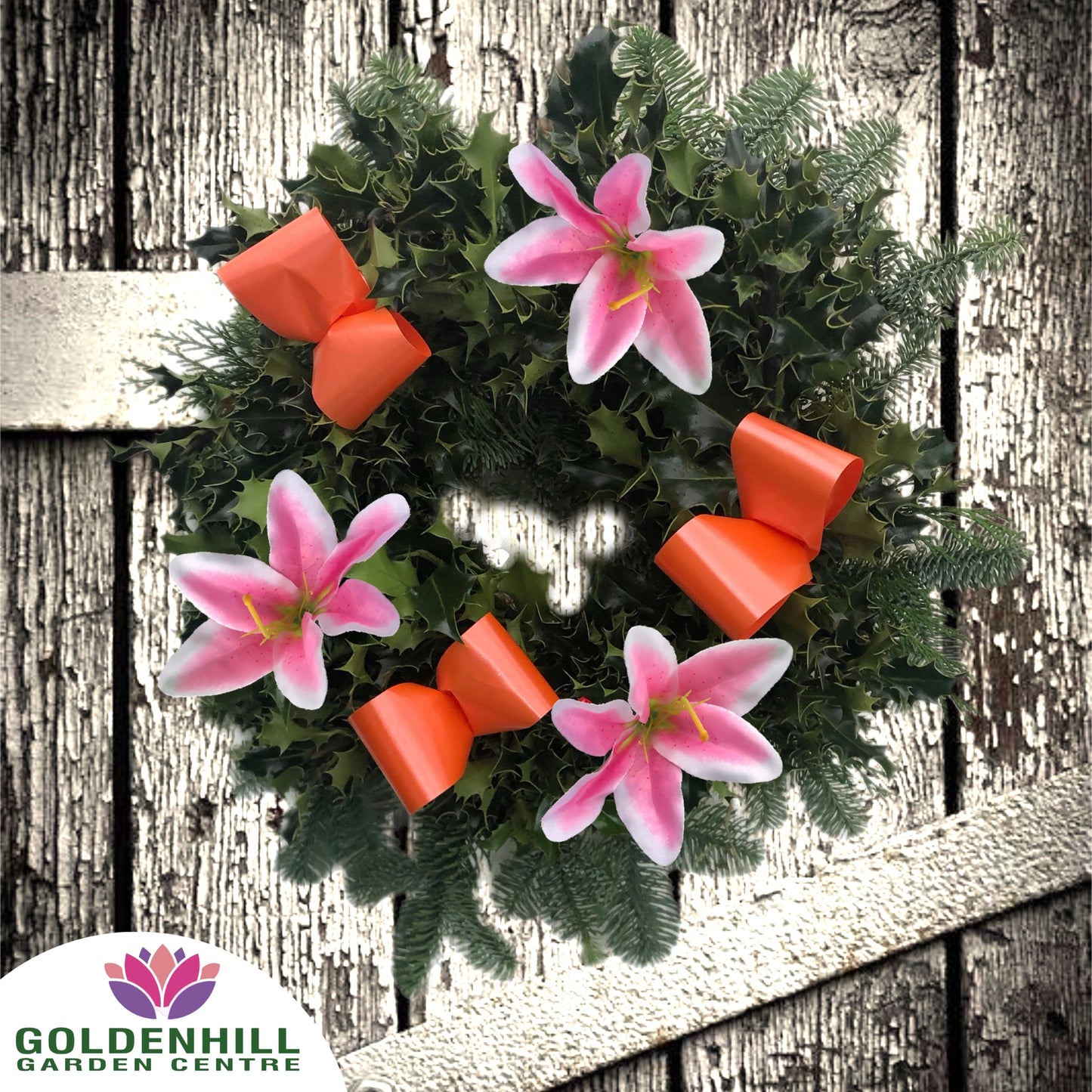 Traditional Holly Wreath Small with Flowers & Ribbons