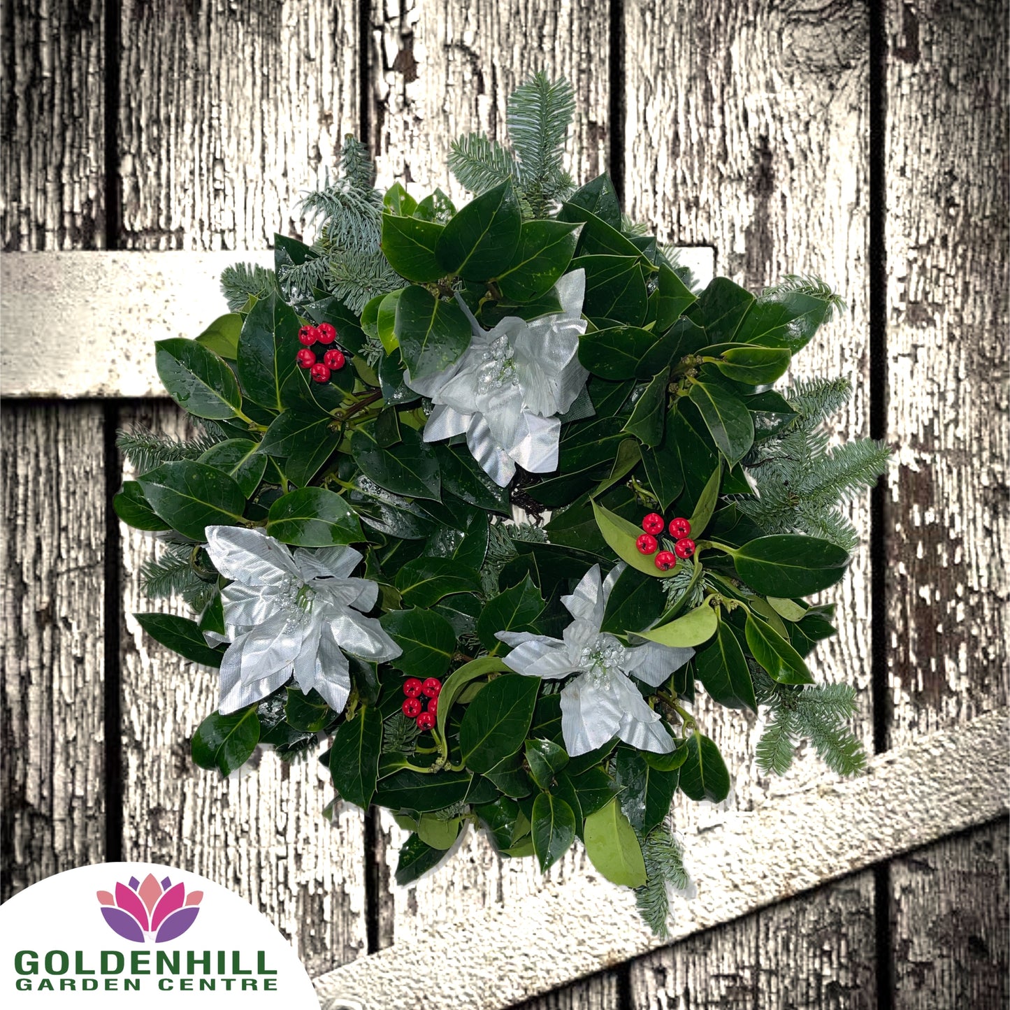 Traditional Holly Wreath with Just Christmas flowers
