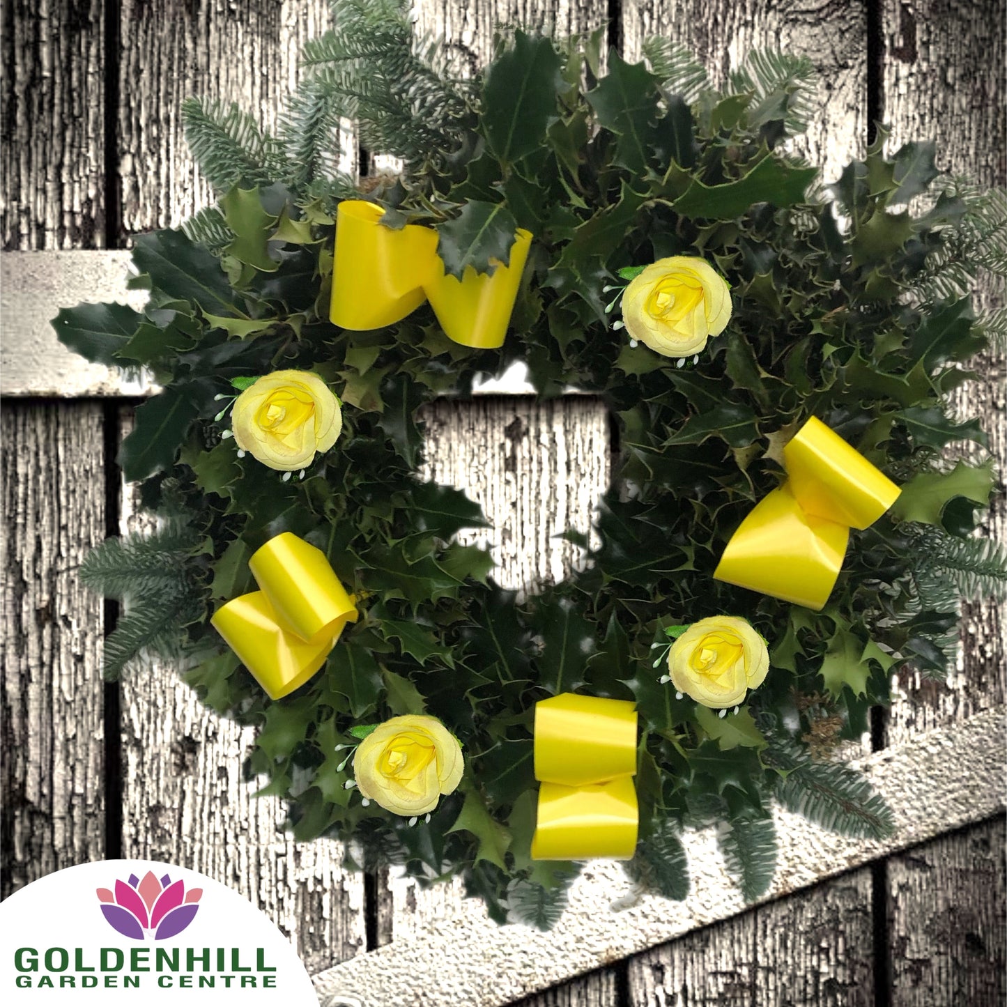 Traditional Holly Wreath Large with Flowers & Ribbons