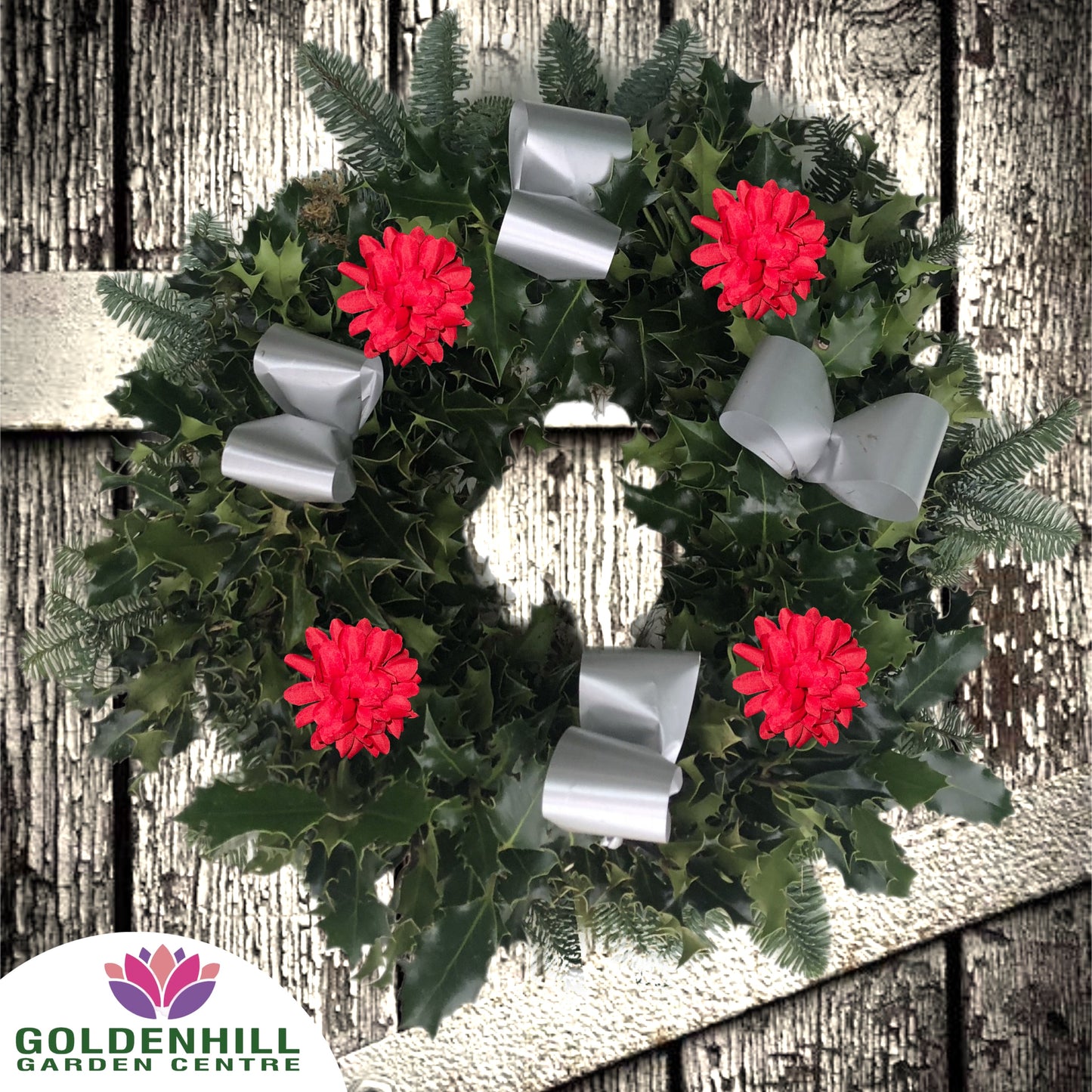 Traditional Holly Wreath Large with Flowers & Ribbons