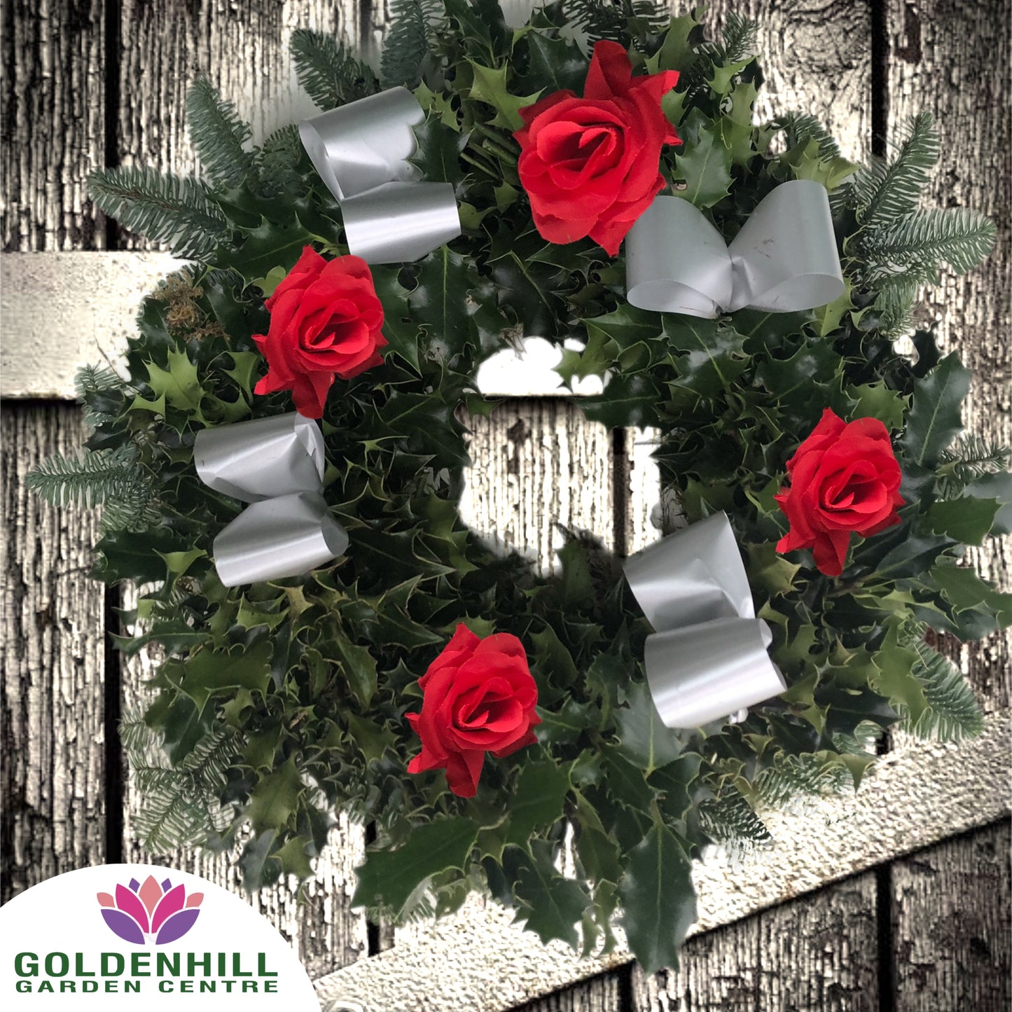 Traditional Holly Wreath Large with Flowers & Ribbons