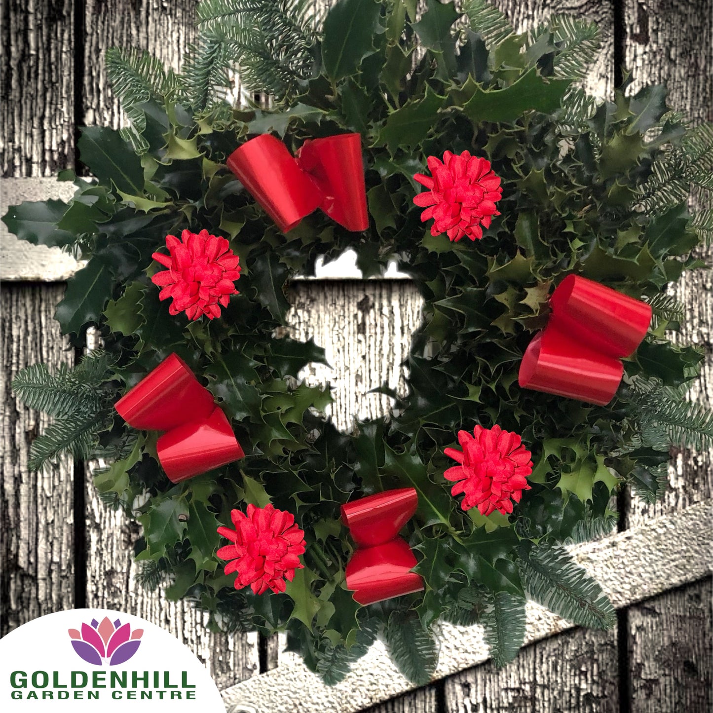 Traditional Holly Wreath Large with Flowers & Ribbons
