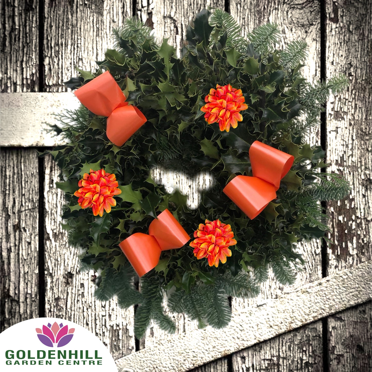 Traditional Holly Wreath Small with Flowers & Ribbons