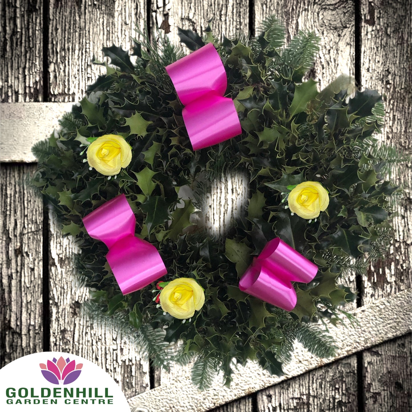 Traditional Holly Wreath Small with Flowers & Ribbons