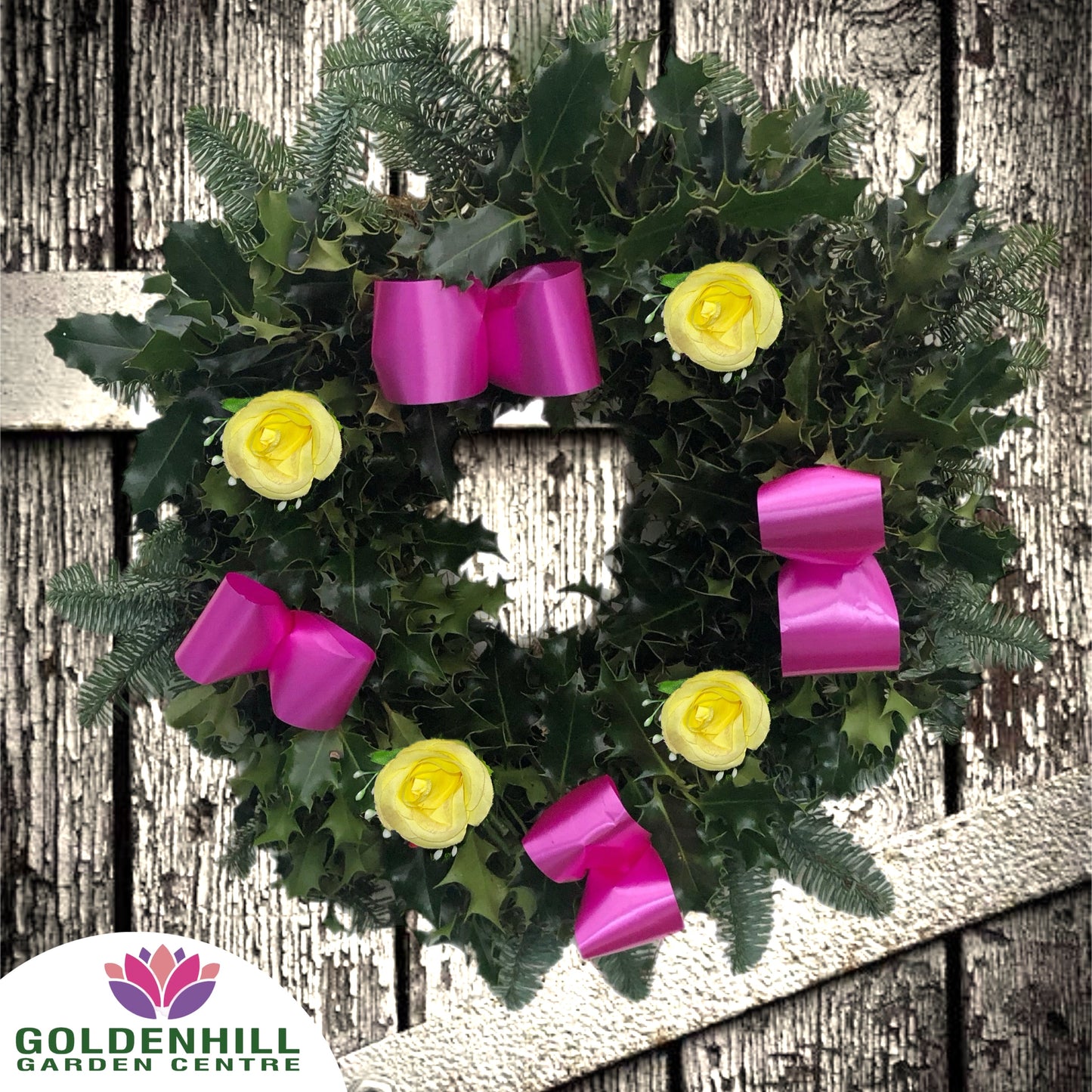 Traditional Holly Wreath Large with Flowers & Ribbons