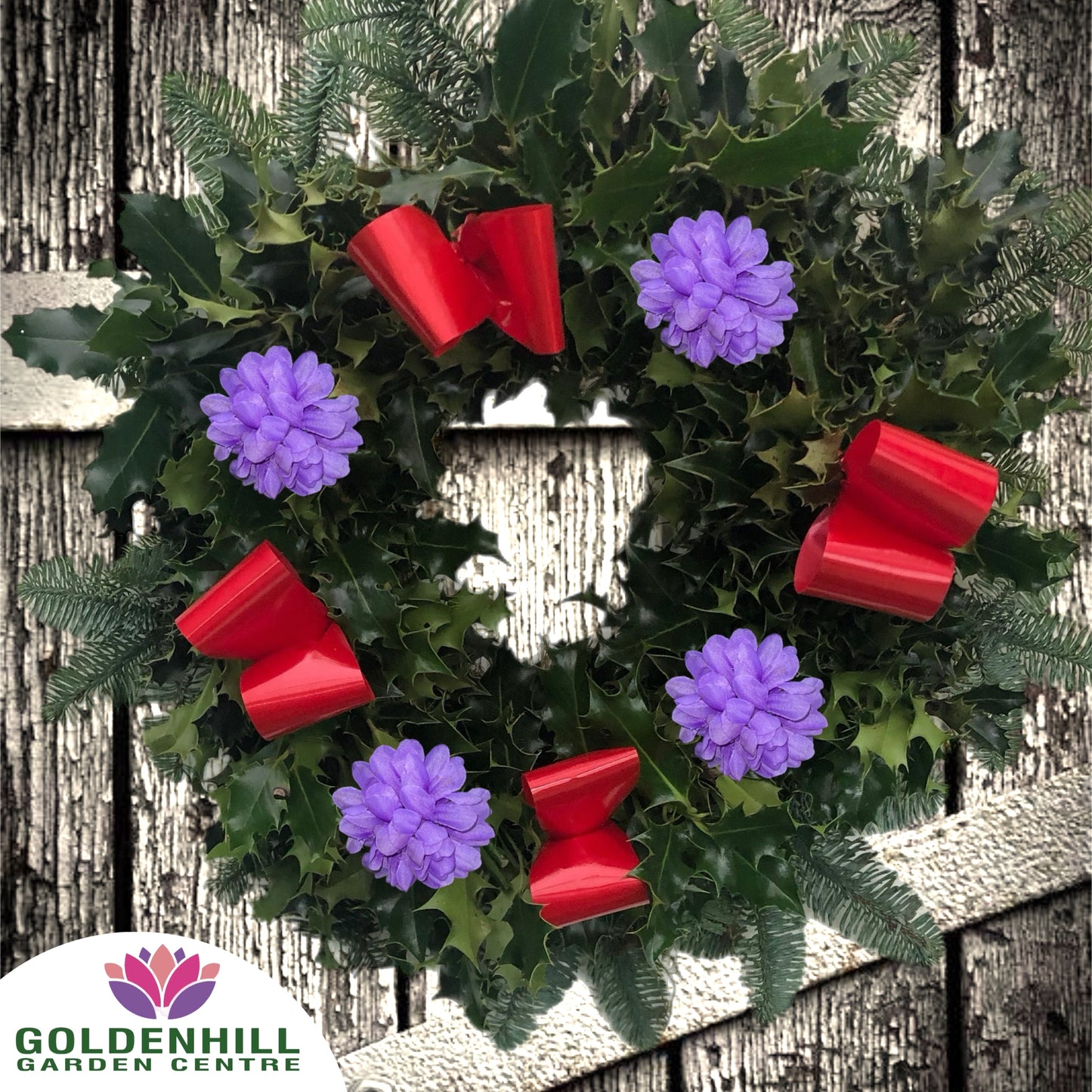 Traditional Holly Wreath Large with Flowers & Ribbons