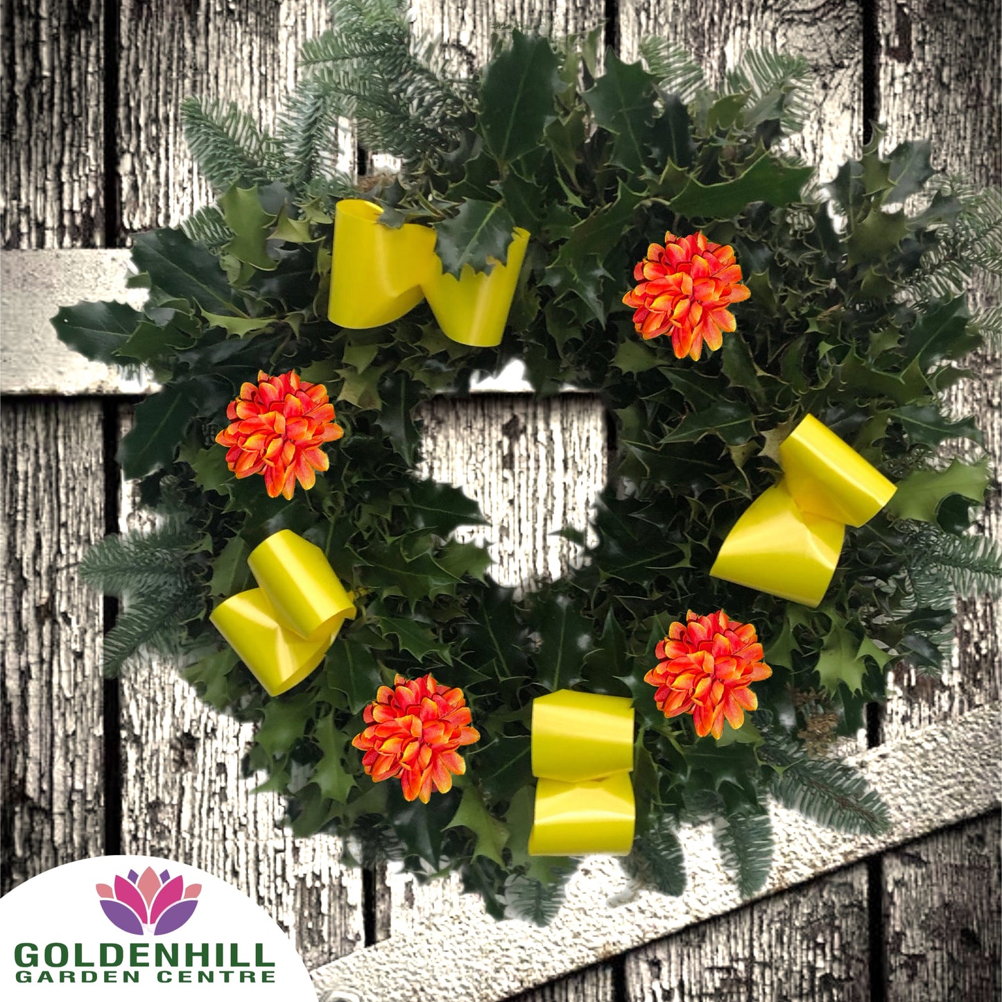 Traditional Holly Wreath Large with Flowers & Ribbons