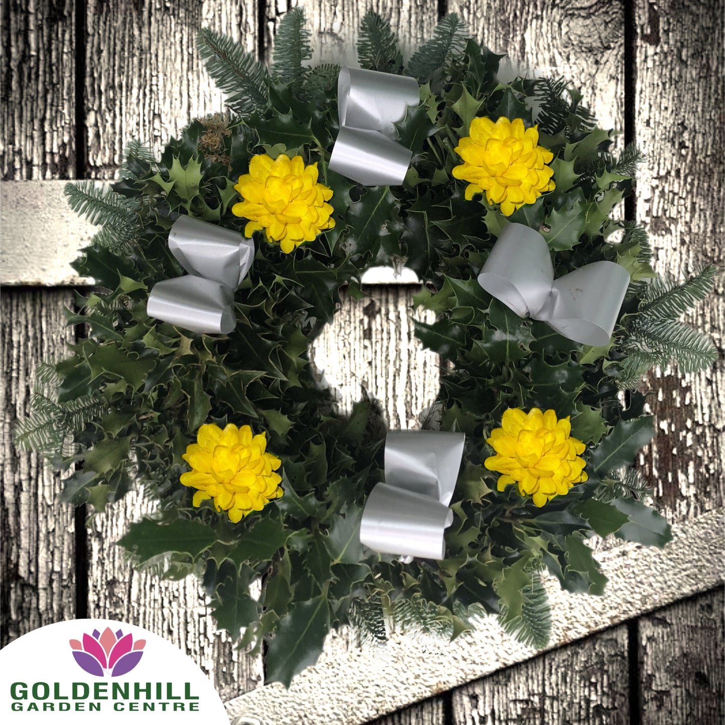 Traditional Holly Wreath Large with Flowers & Ribbons