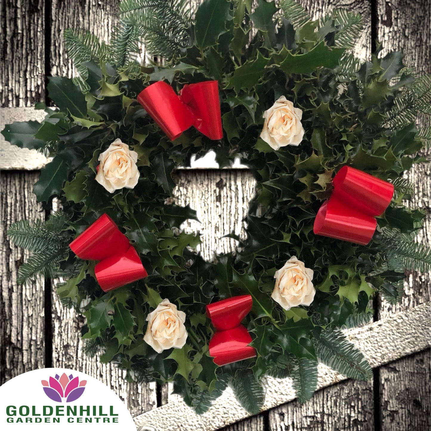 Traditional Holly Wreath Large with Flowers & Ribbons