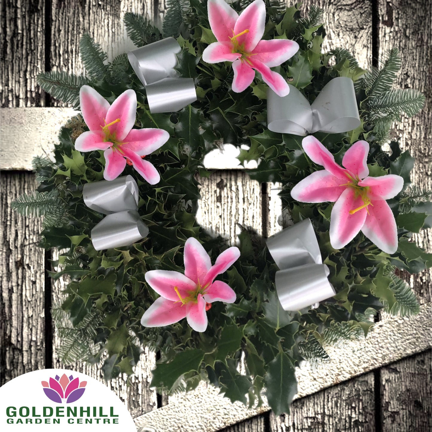 Traditional Holly Wreath Large with Flowers & Ribbons