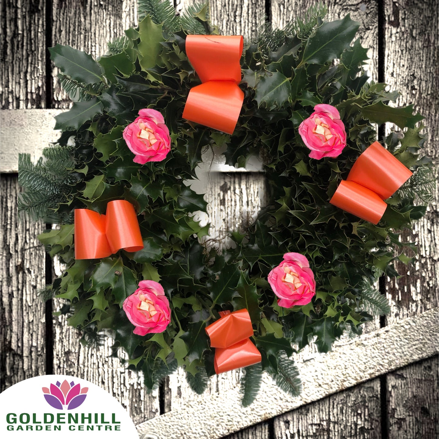 Traditional Holly Wreath Large with Flowers & Ribbons