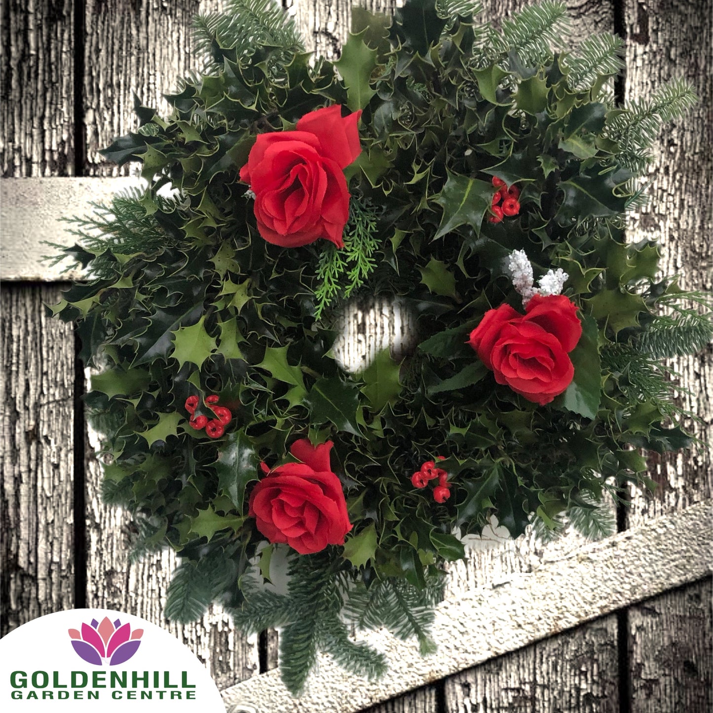 Traditional Holly Wreath with Just Flowers