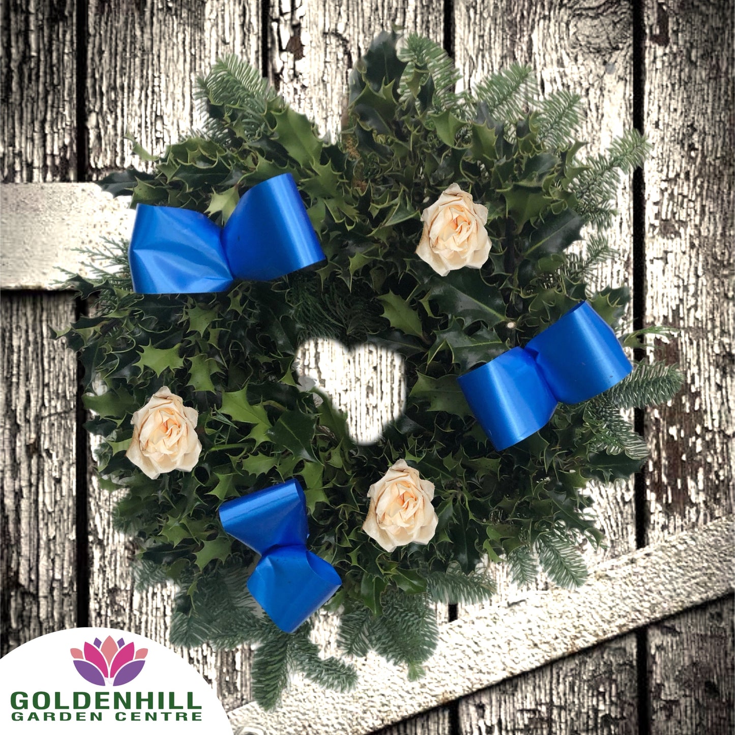 Traditional Holly Wreath Small with Flowers & Ribbons