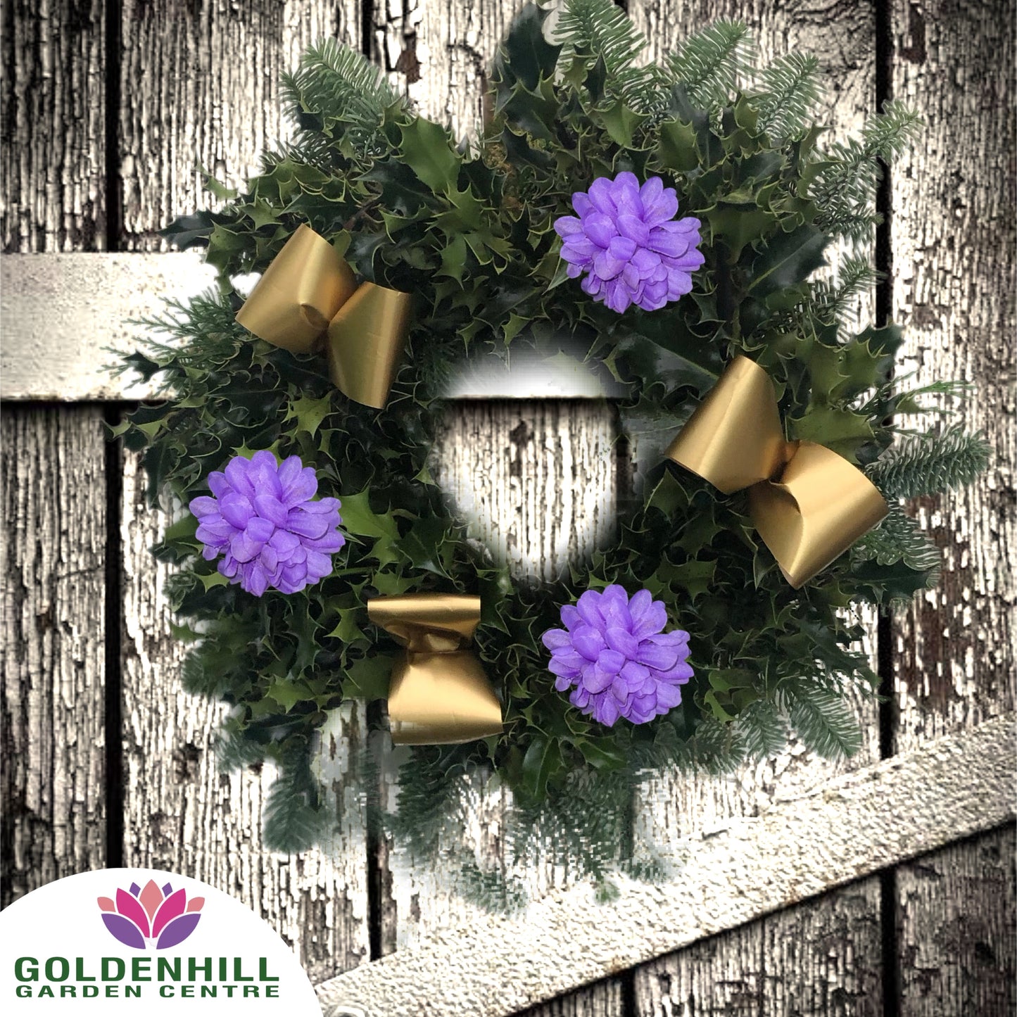 Traditional Holly Wreath Small with Flowers & Ribbons