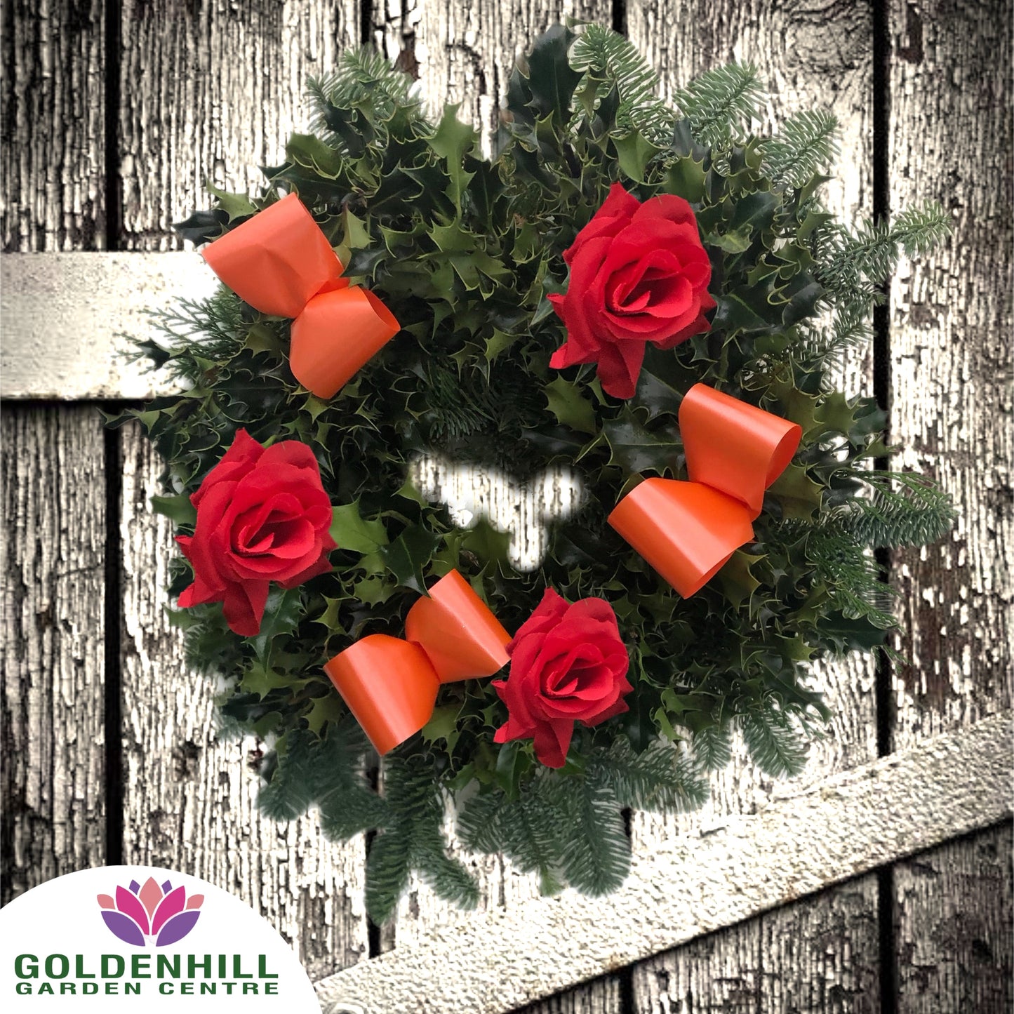 Traditional Holly Wreath Small with Flowers & Ribbons