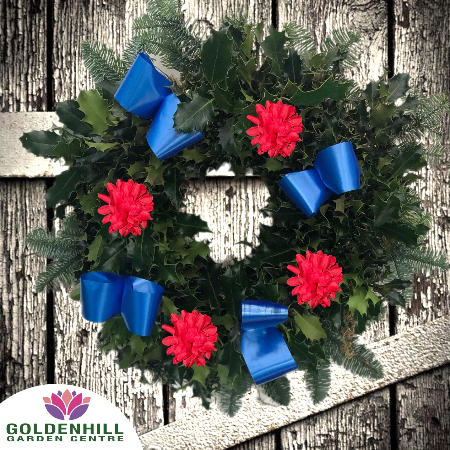 Traditional Holly Wreath Large with Flowers & Ribbons