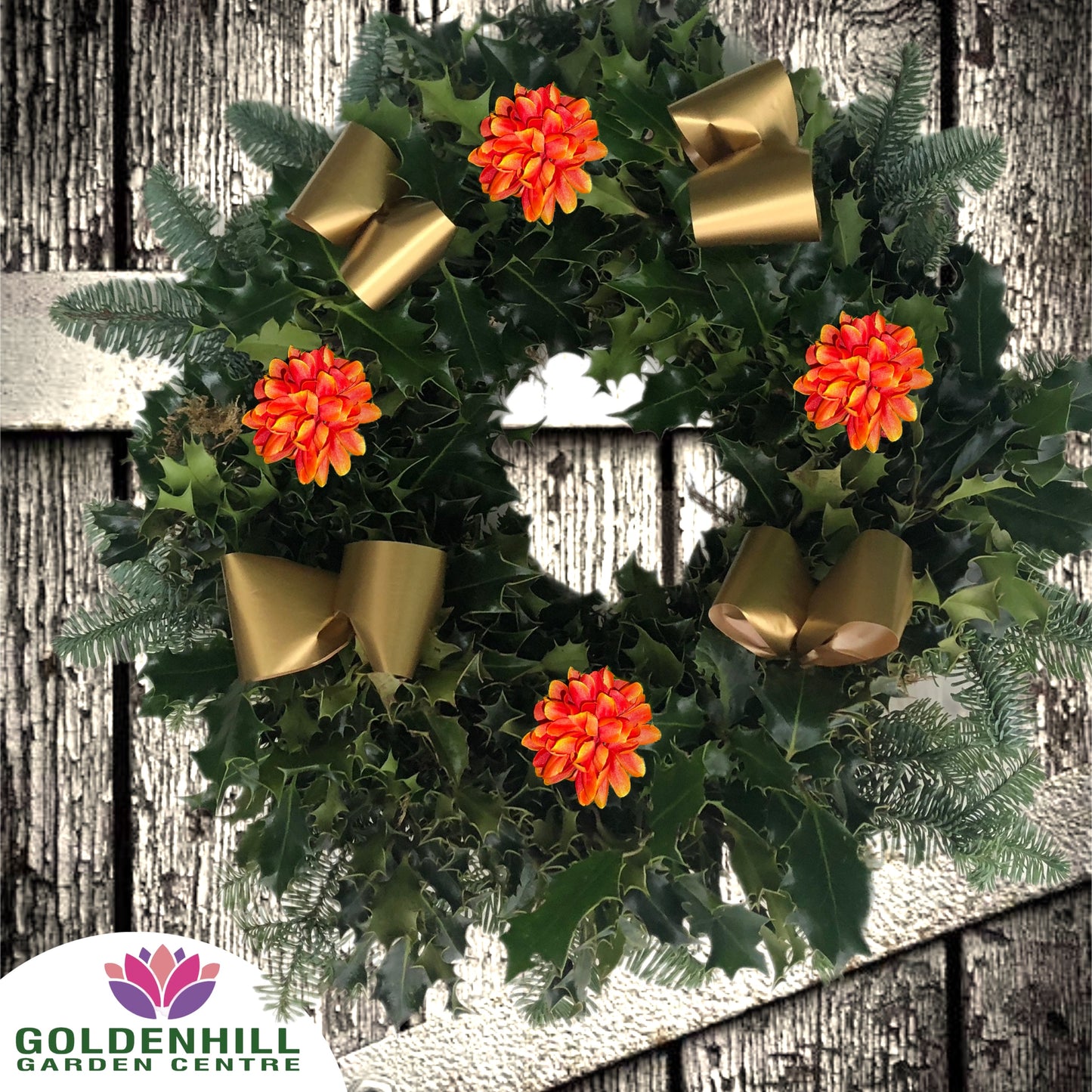 Traditional Holly Wreath Large with Flowers & Ribbons